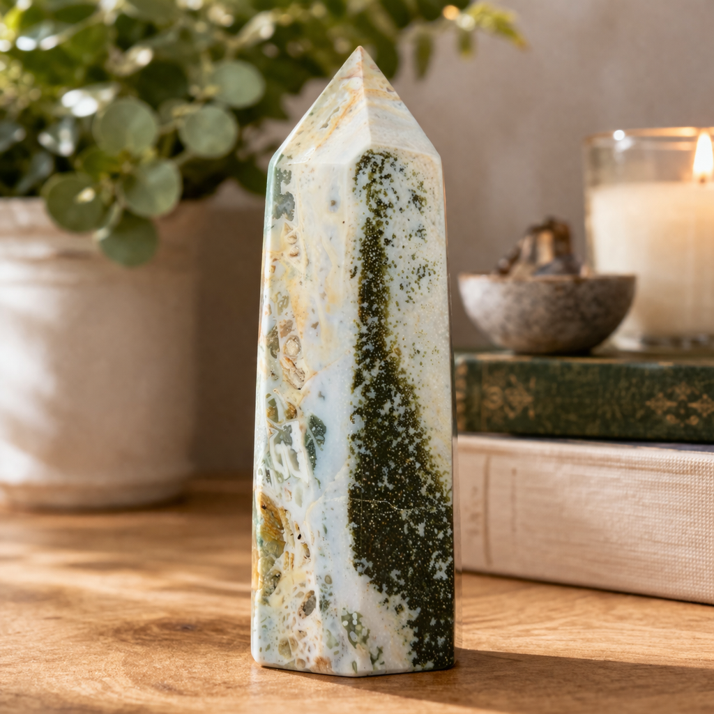 Large Ocean Jasper Tower – 873g Natural Crystal Point