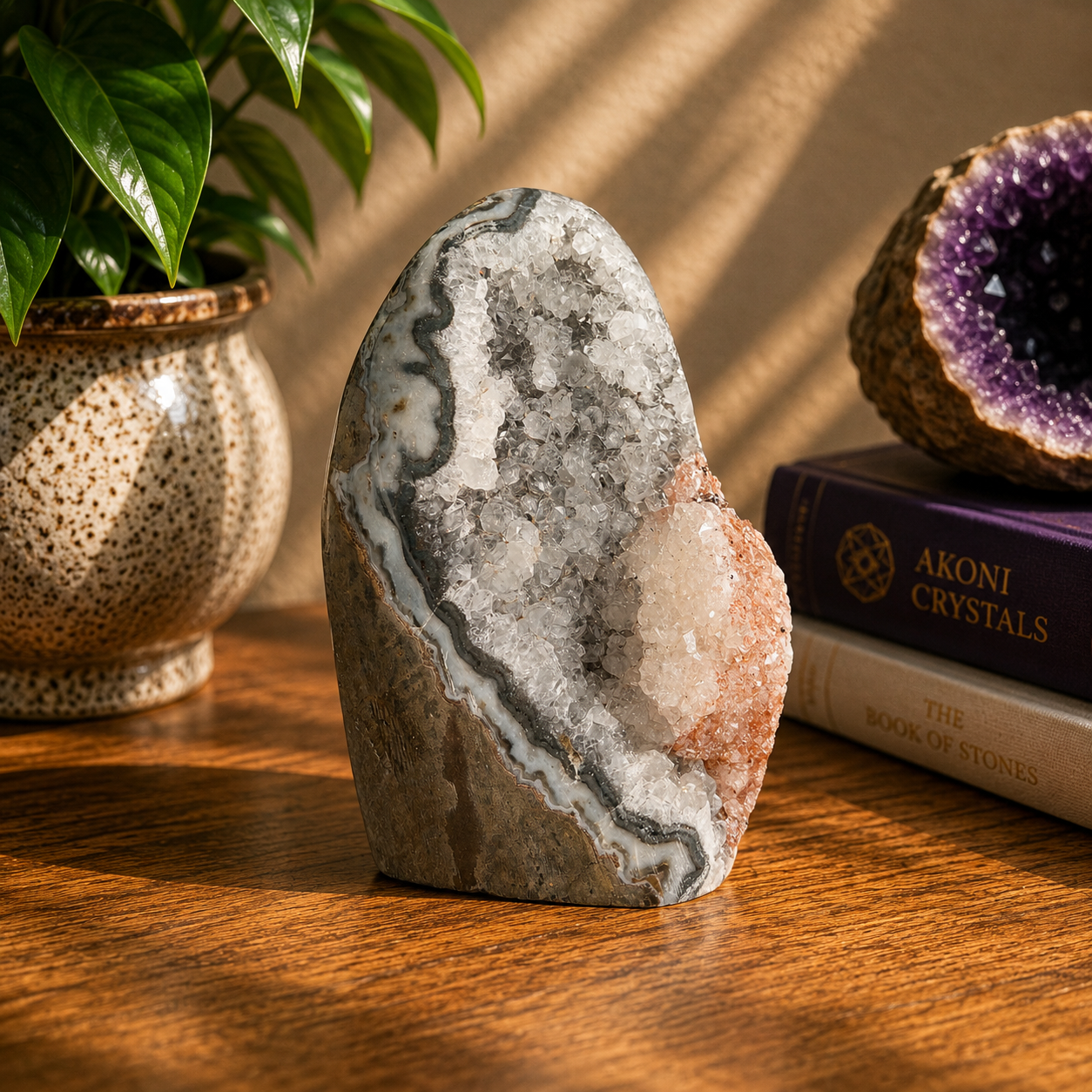 White Amethyst Druzy with Red Calcite from Uruguay – 837g Statement Crystal Specimen