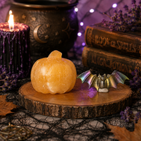 Orange Calcite Pumpkin & Aura Bismuth Bat Halloween Crystal Decor Set