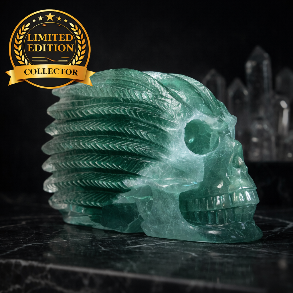 Green Fluorite Collector Skull – 1,743g UV Reactive Statement Carving