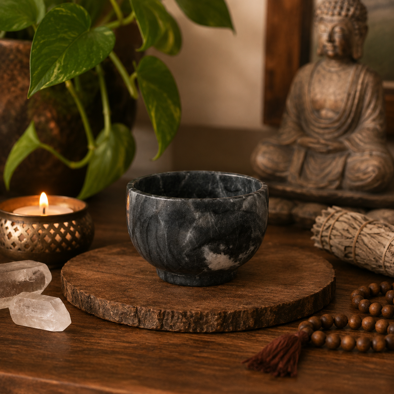 Black Zebra Stone Mini Offering Bowl for Crystals & Jewelry