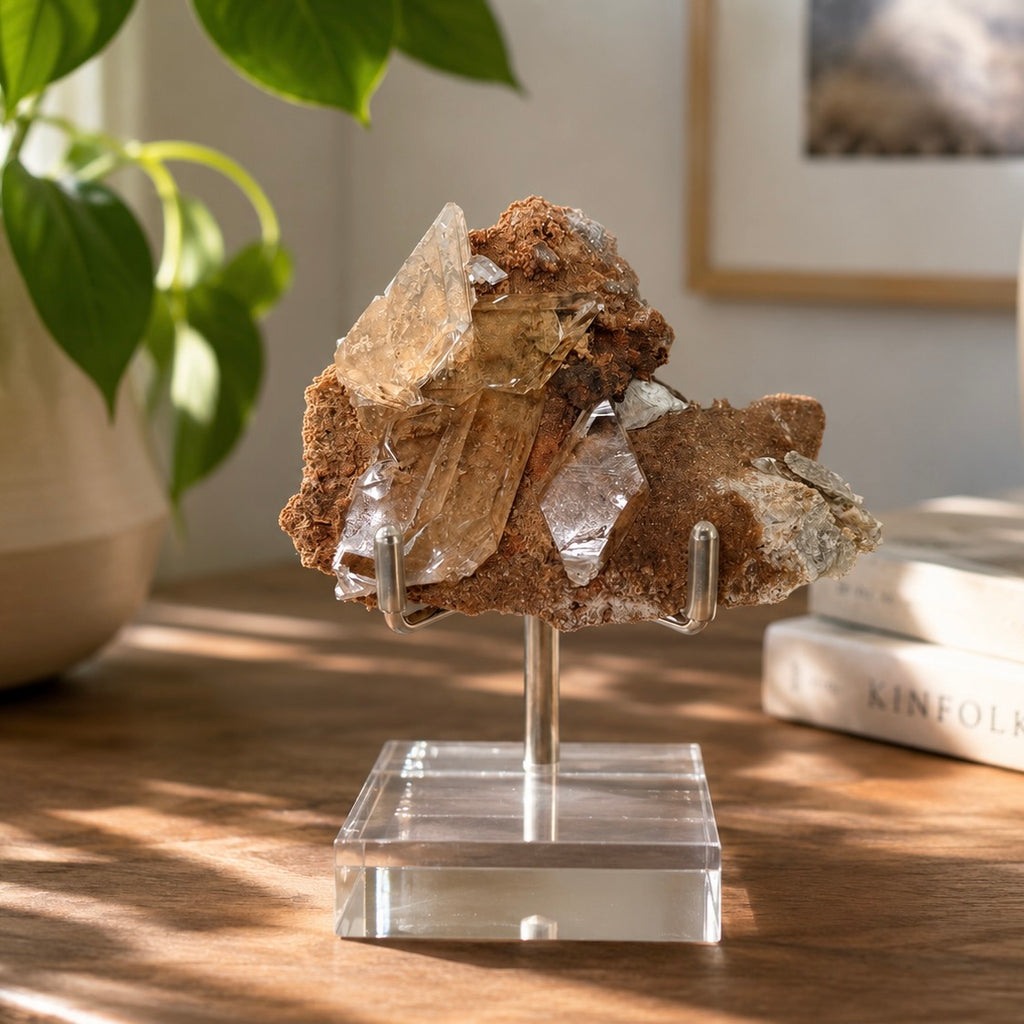 Selenite on Matrix (Bermejillo, Durango, Mexico) (Includes Silver Metal/Acrylic Stand)