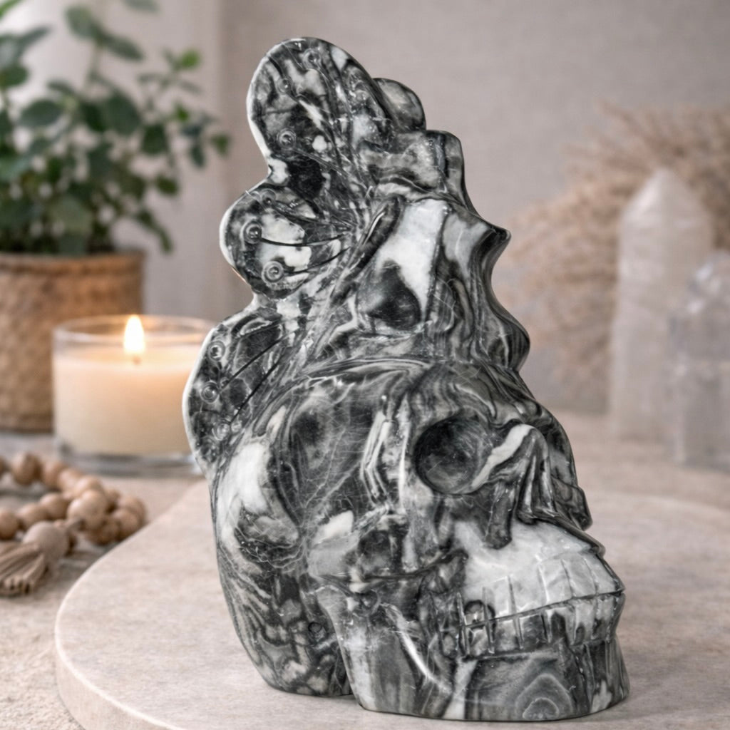 Large Jasper Fairy Skull Carving – 1634g Collector Crystal Sculpture