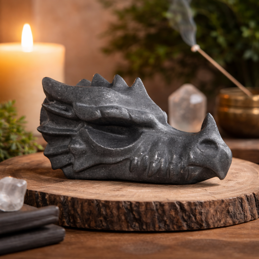 Shungite Dragon Head Carving – 260g Protective Stone Sculpture