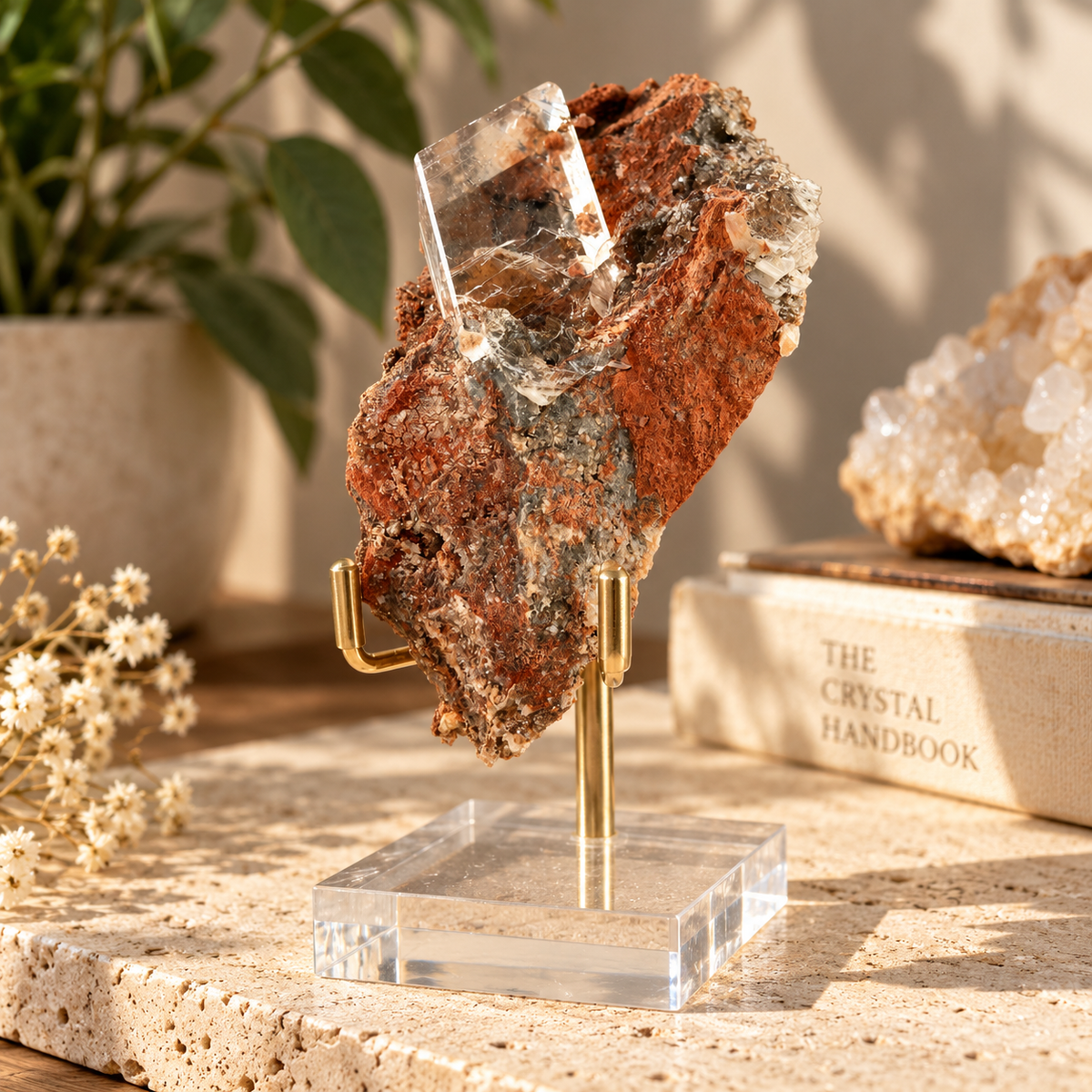 Selenite on Matrix from Durango, Mexico with Display Stand