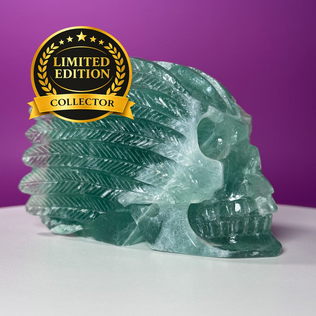 Green Fluorite Collector Skull – 1,743g UV Reactive Statement Carving