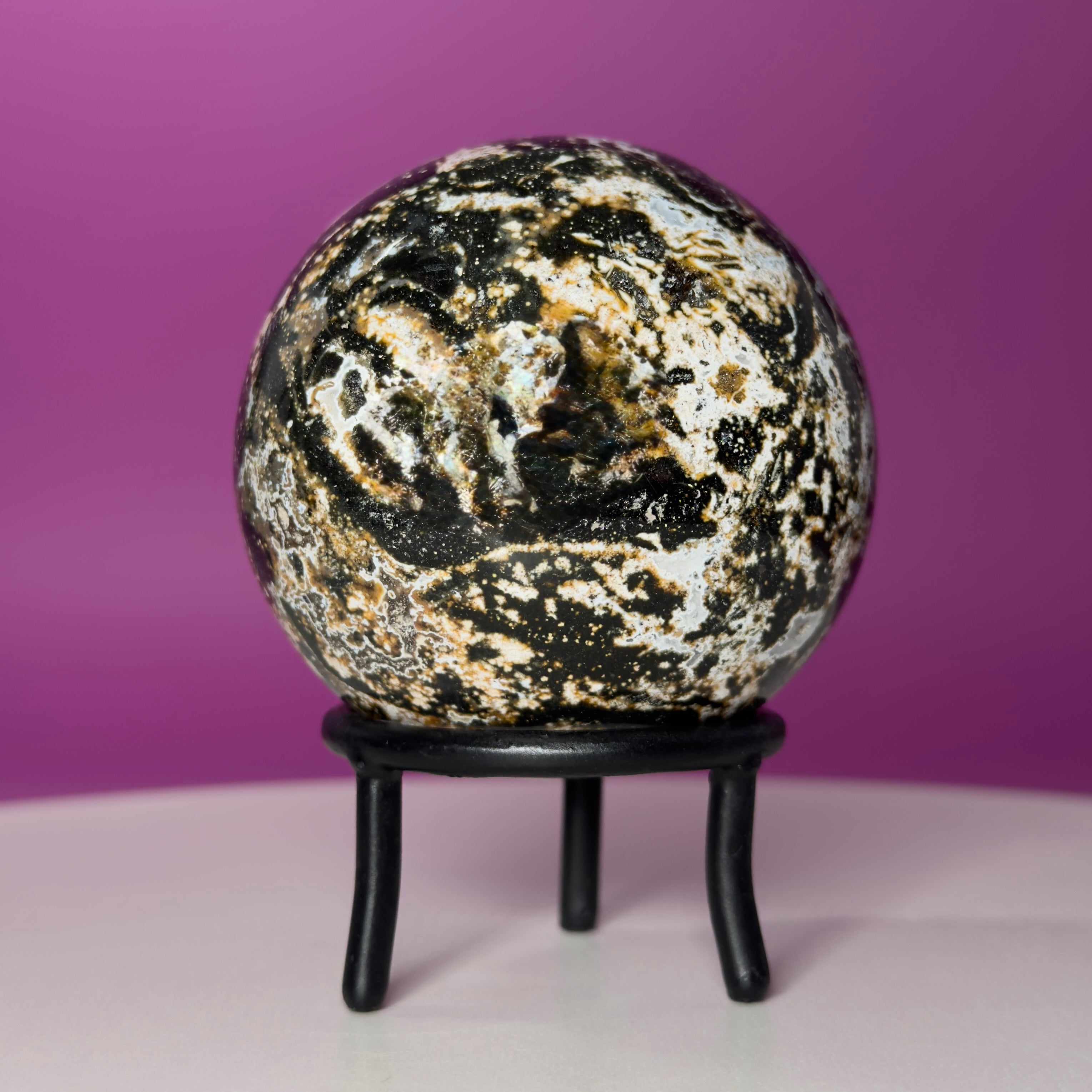 Sea Jasper Sphere on Black Wrought Iron Stand | Collector Display