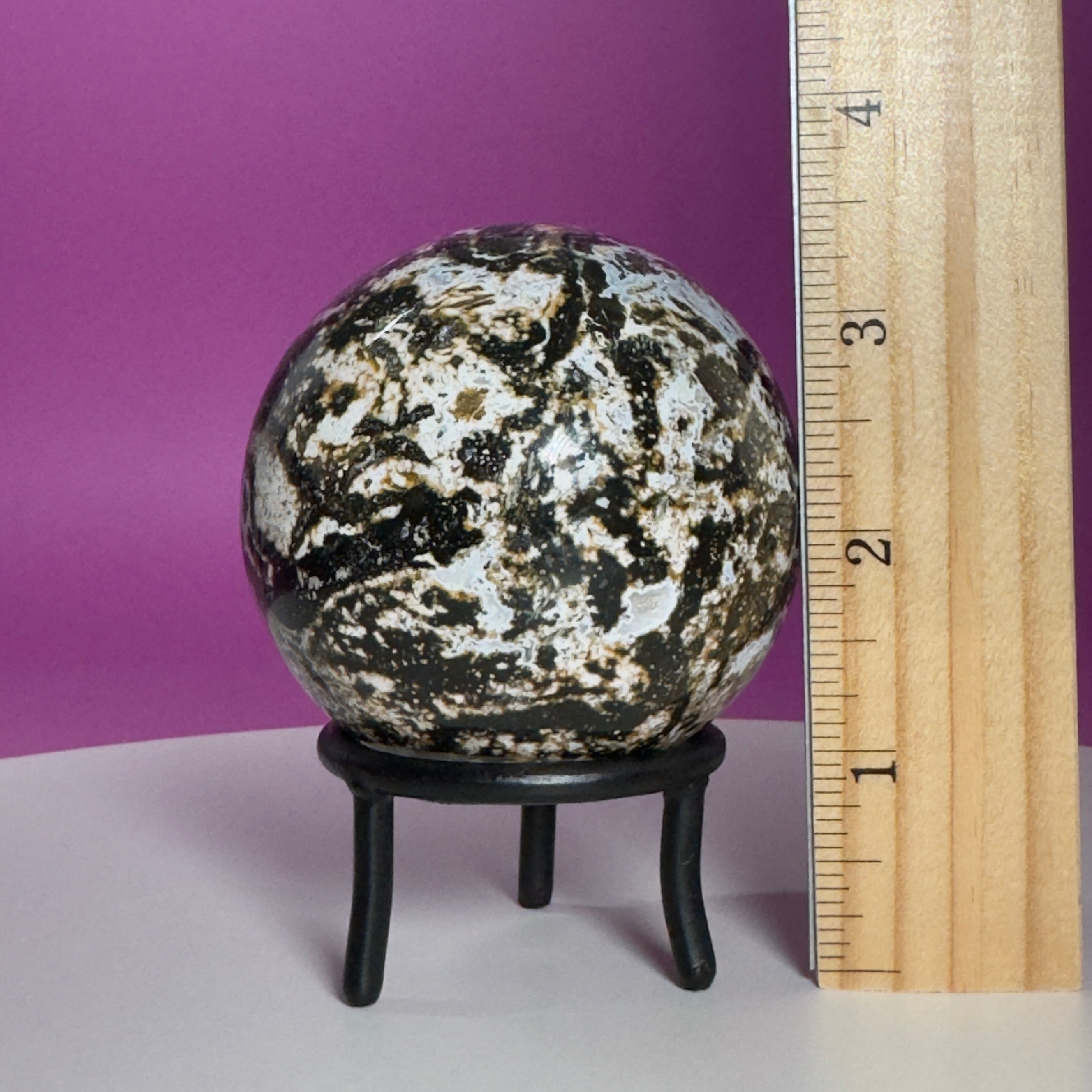 Sea Jasper Sphere on Black Wrought Iron Stand | Collector Display