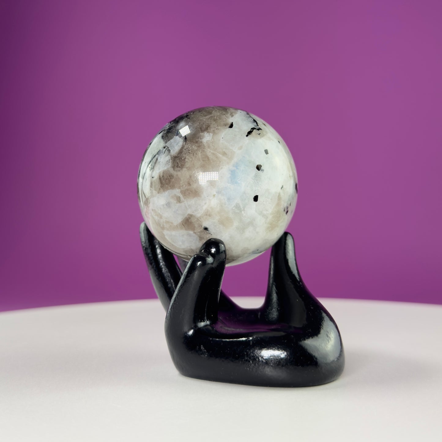 Blue Moonstone Sphere (Includes Black Hand Stand)