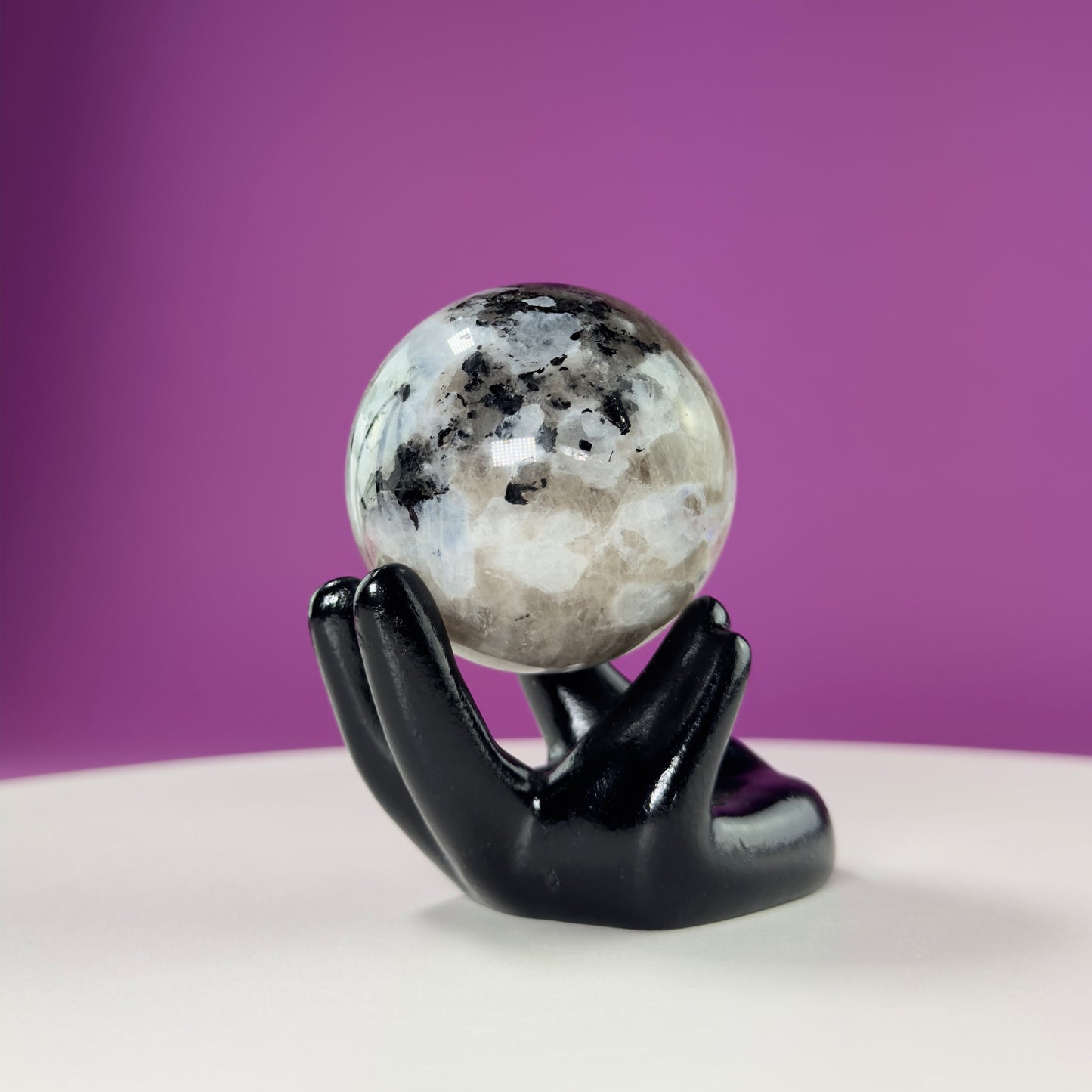 Blue Moonstone Sphere (Includes Black Hand Stand)