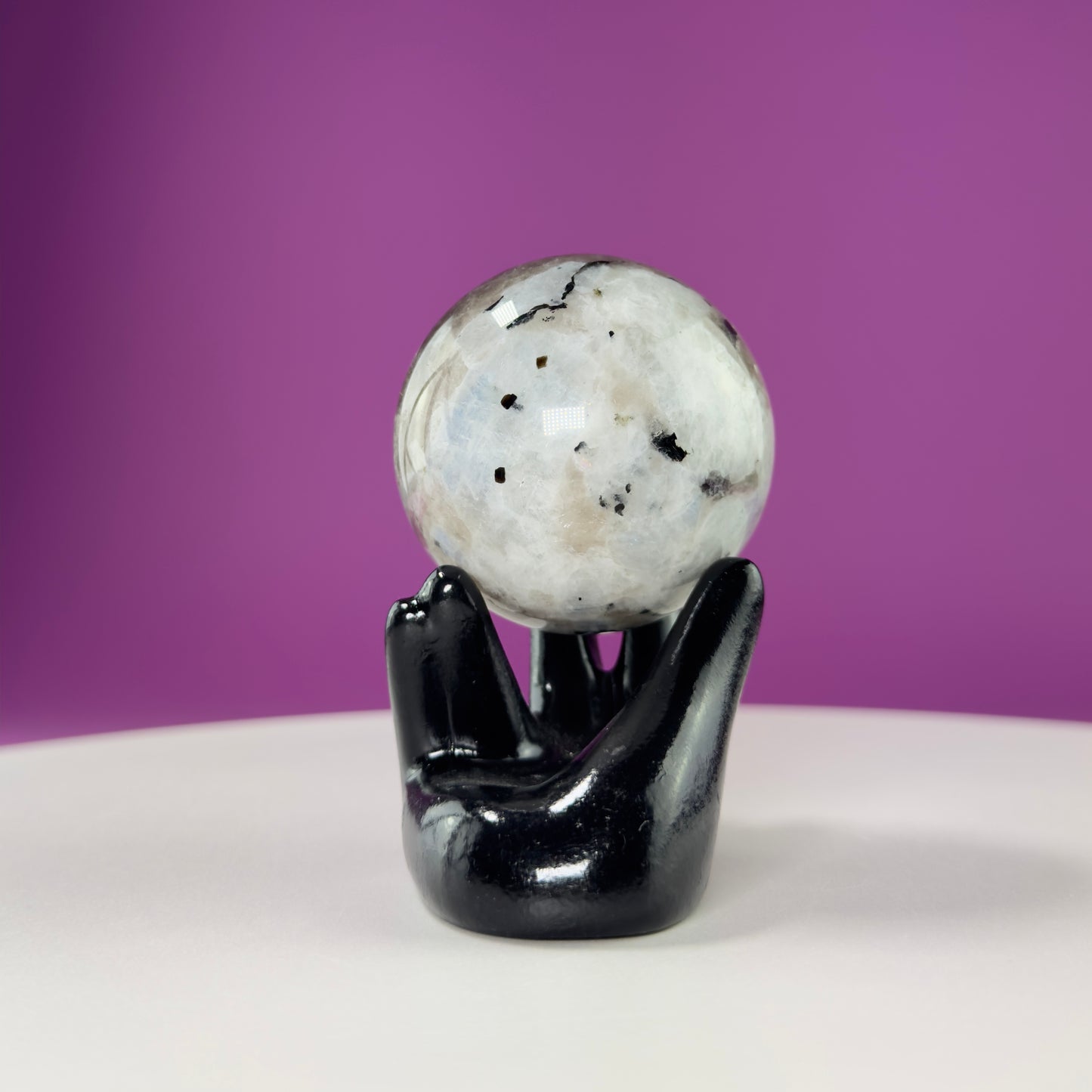 Blue Moonstone Sphere (Includes Black Hand Stand)