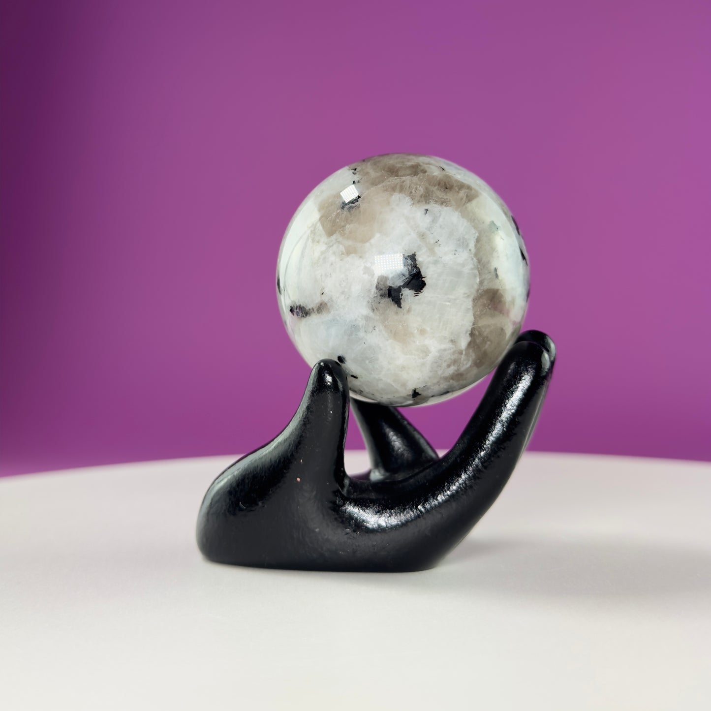 Blue Moonstone Sphere (Includes Black Hand Stand)