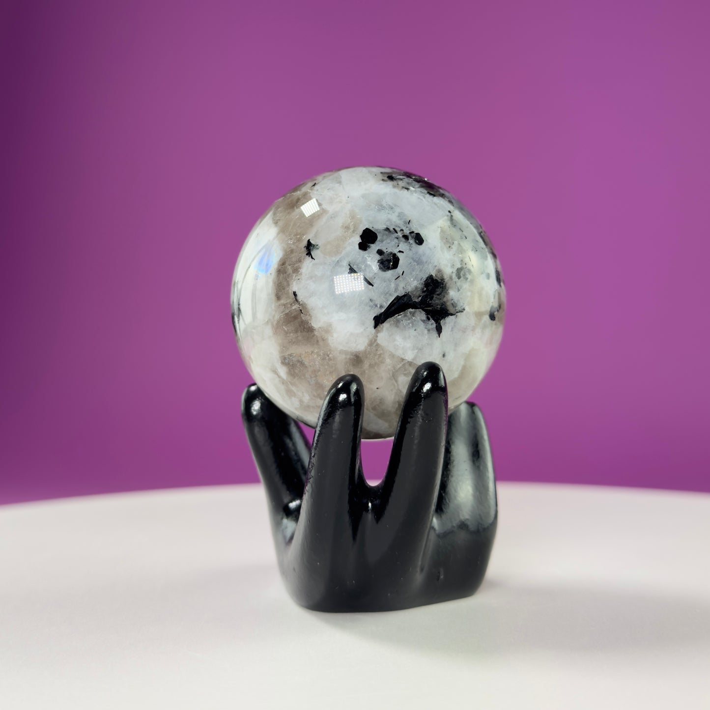 Blue Moonstone Sphere (Includes Black Hand Stand)