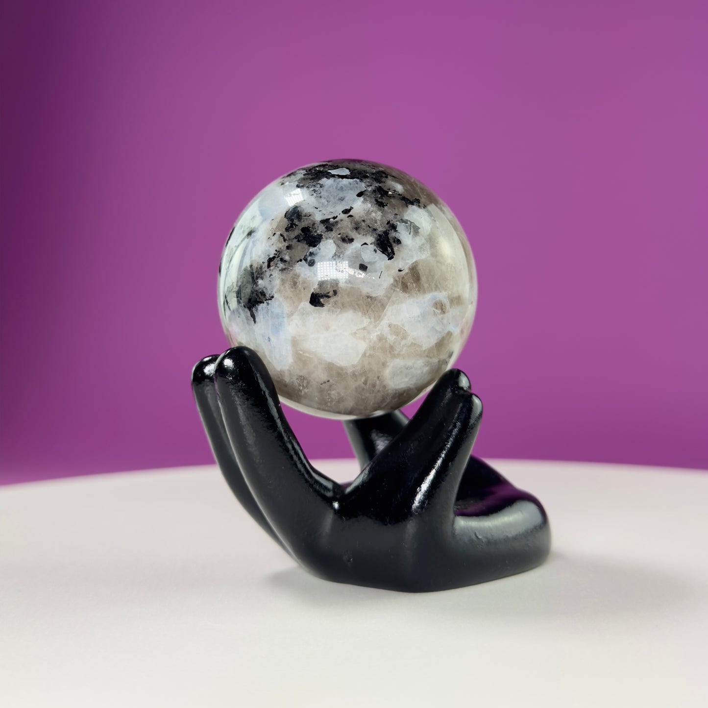 Blue Moonstone Sphere (Includes Black Hand Stand)