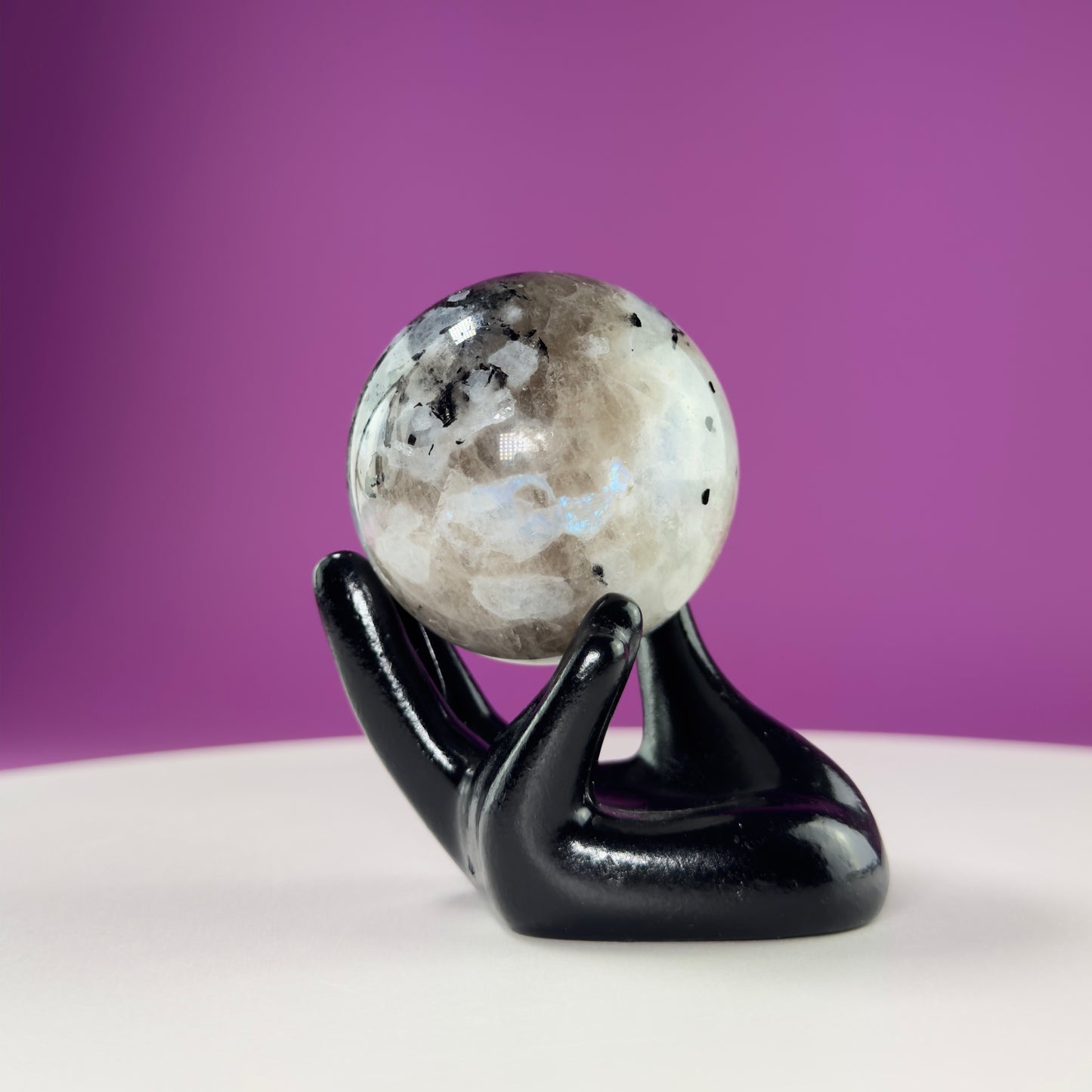 Blue Moonstone Sphere (Includes Black Hand Stand)