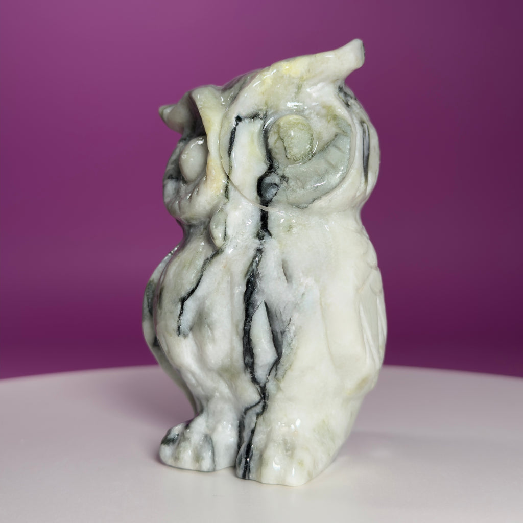 Large Serpentine with Quartz Owl Carving