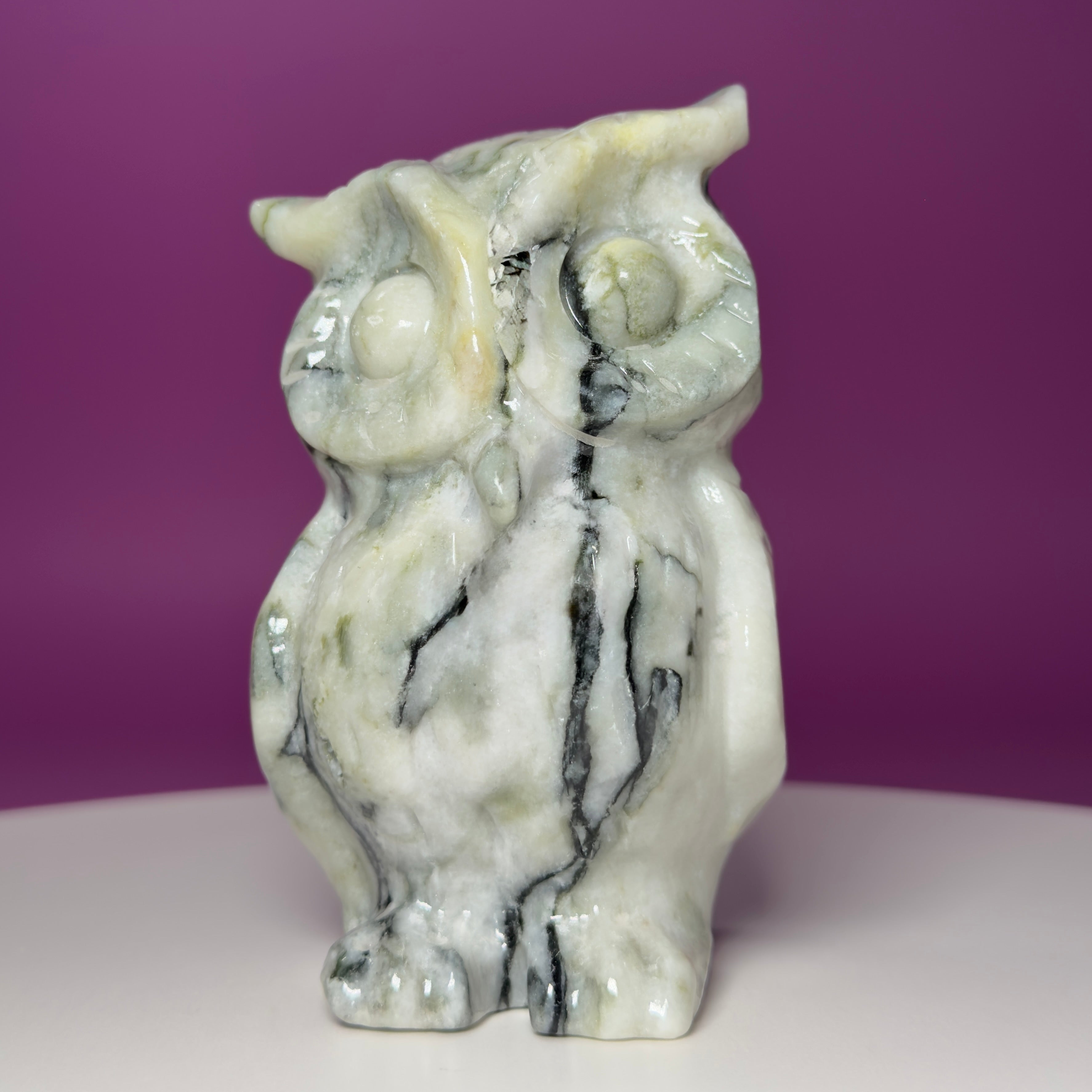 Large Serpentine with Quartz Owl Carving