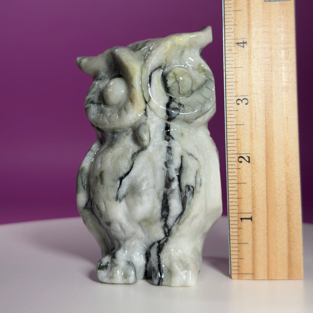Large Serpentine with Quartz Owl Carving