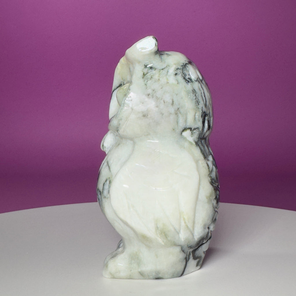 Large Serpentine with Quartz Owl Carving