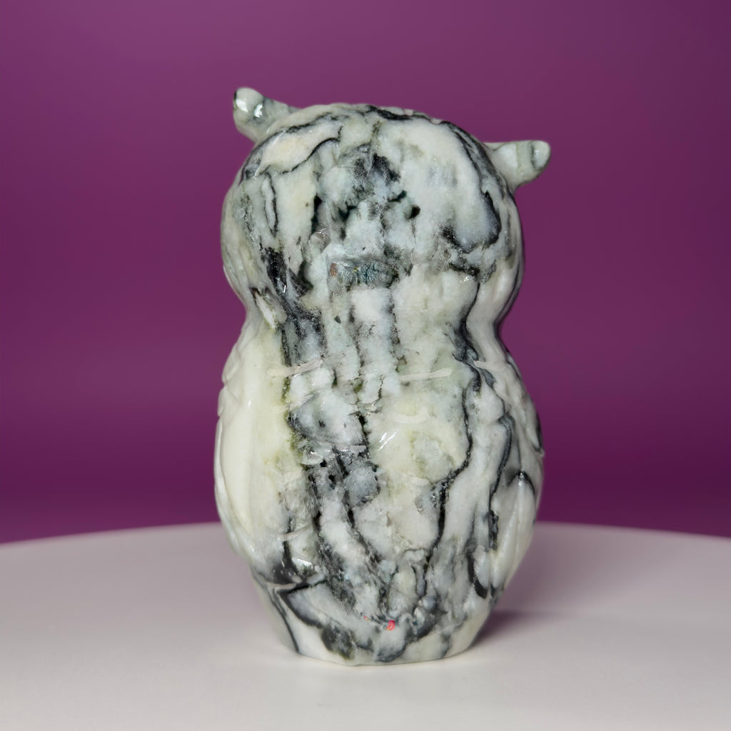 Large Serpentine with Quartz Owl Carving