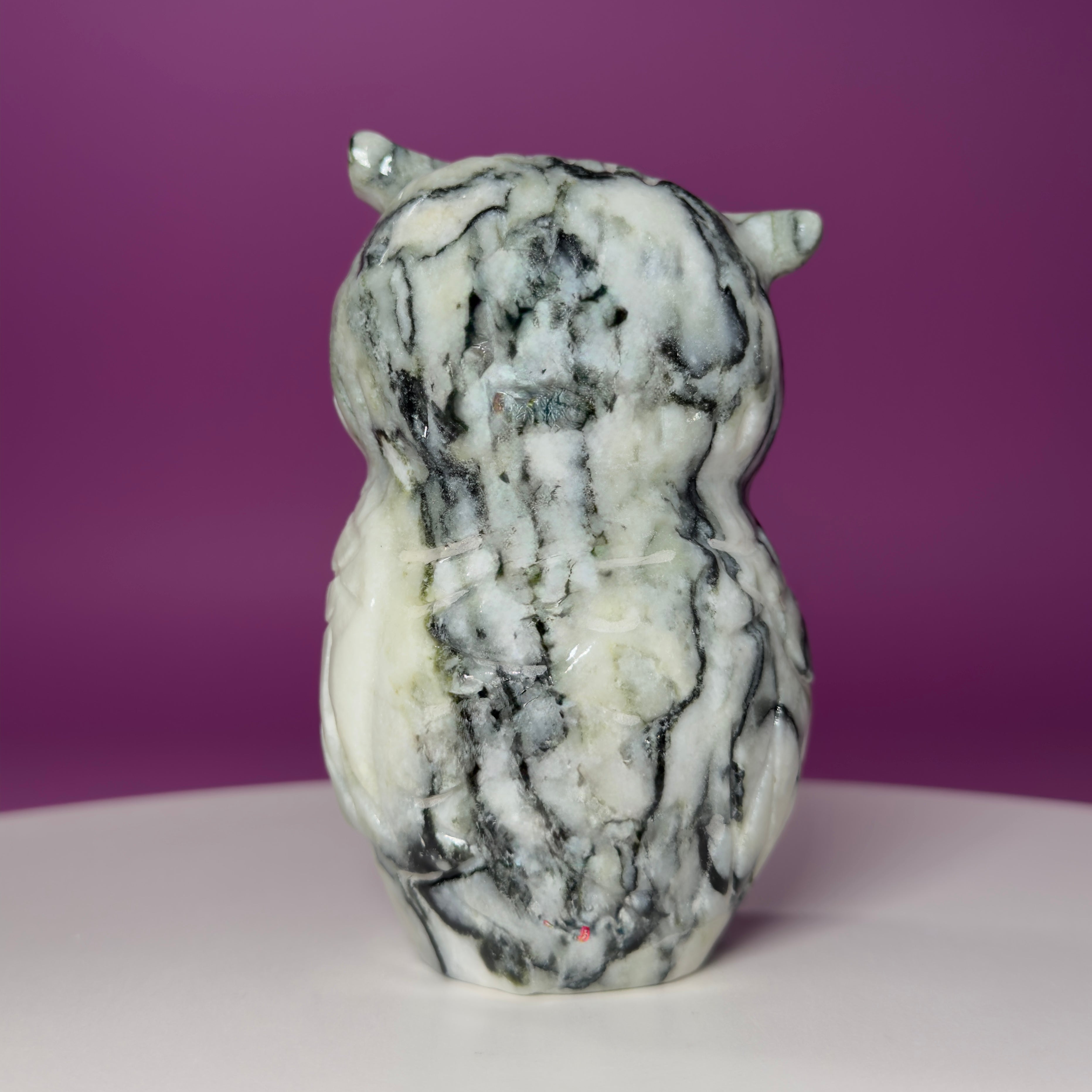 Large Serpentine with Quartz Owl Carving
