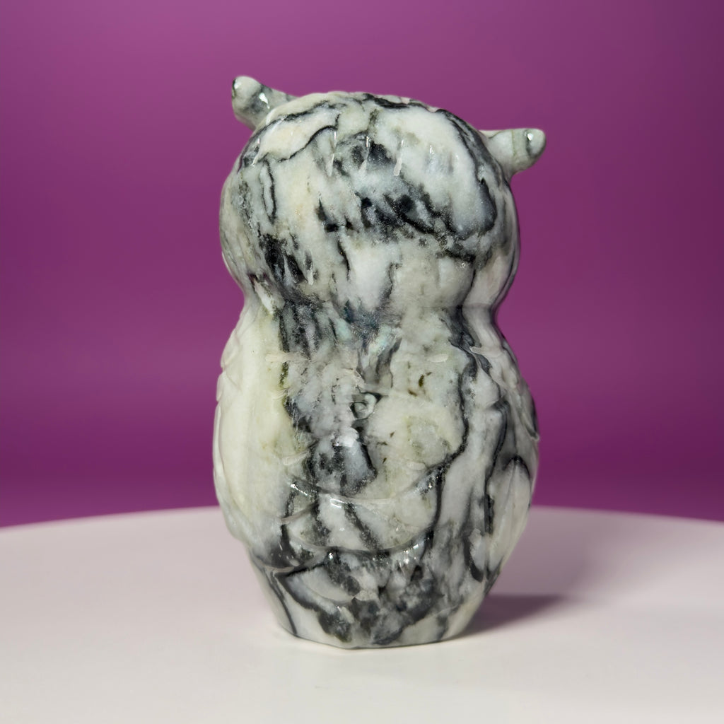 Large Serpentine with Quartz Owl Carving