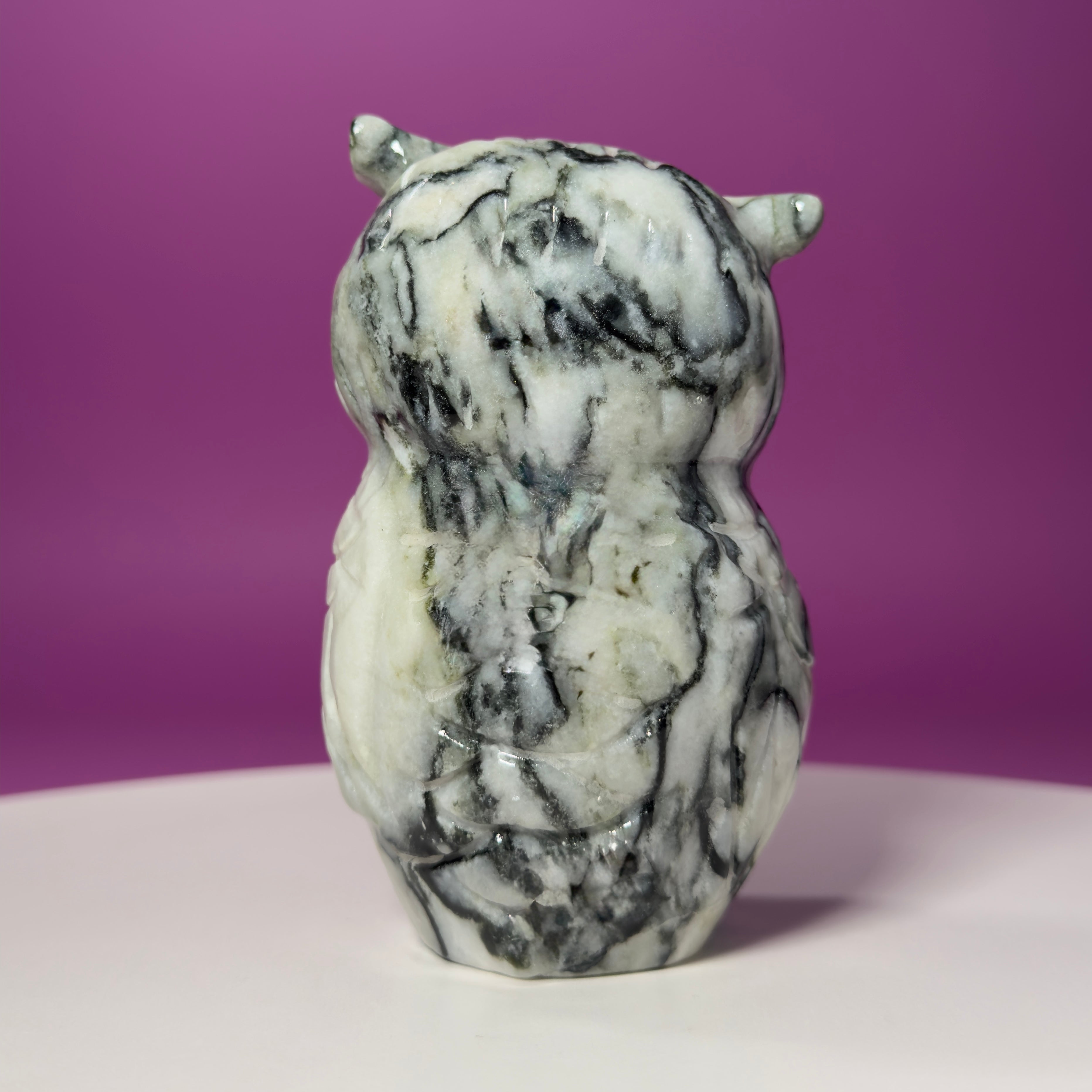 Large Serpentine with Quartz Owl Carving