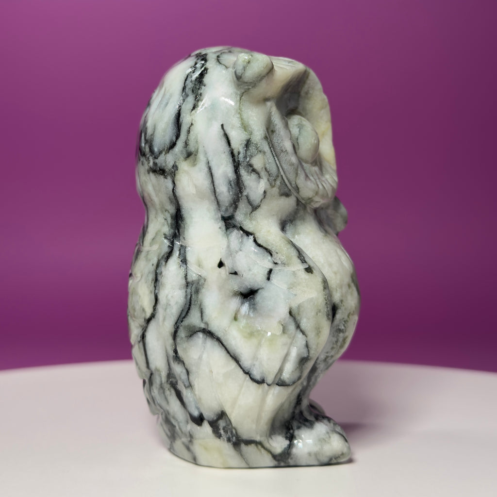 Large Serpentine with Quartz Owl Carving