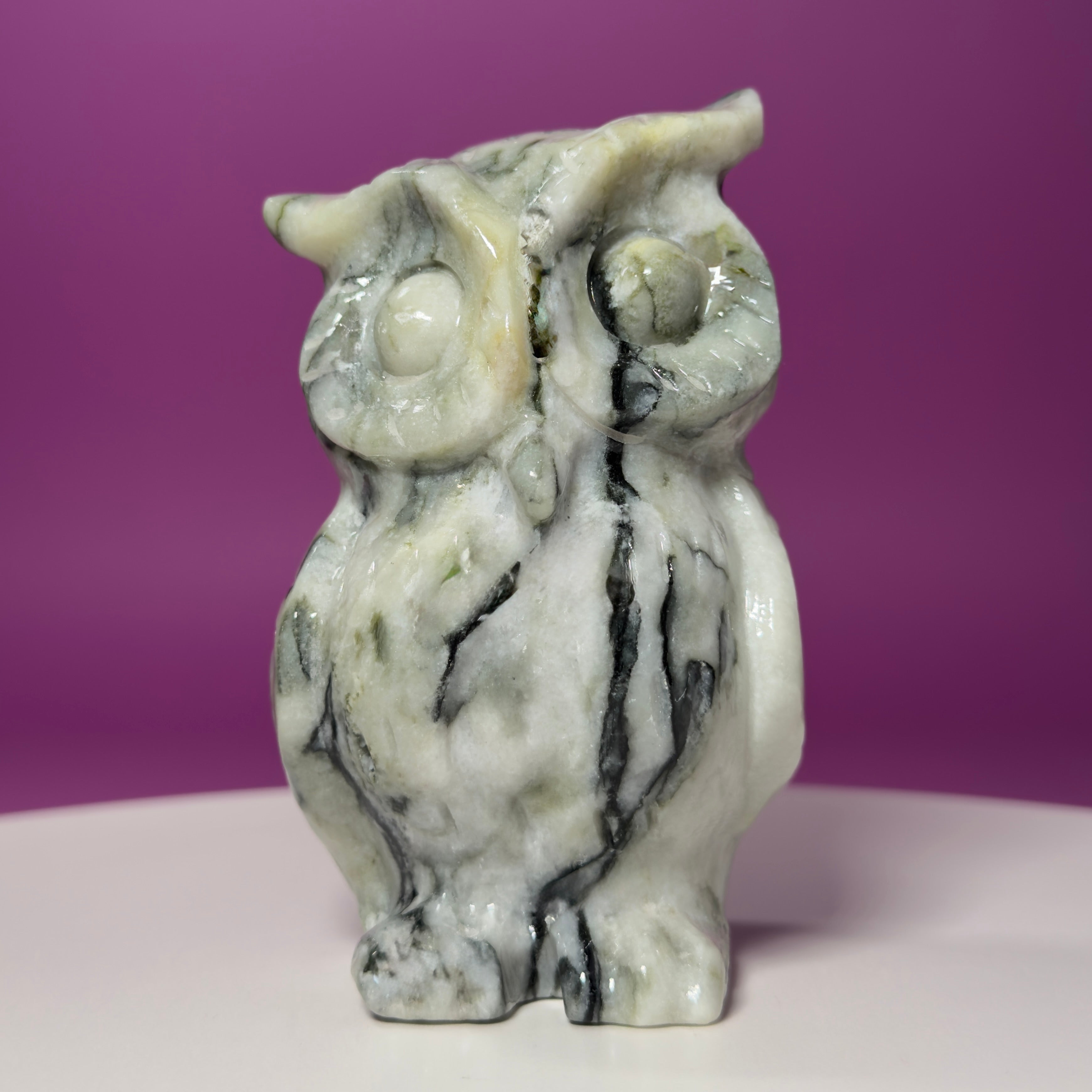 Large Serpentine with Quartz Owl Carving