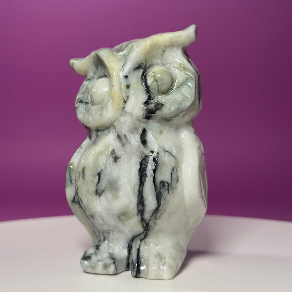 Large Serpentine with Quartz Owl Carving
