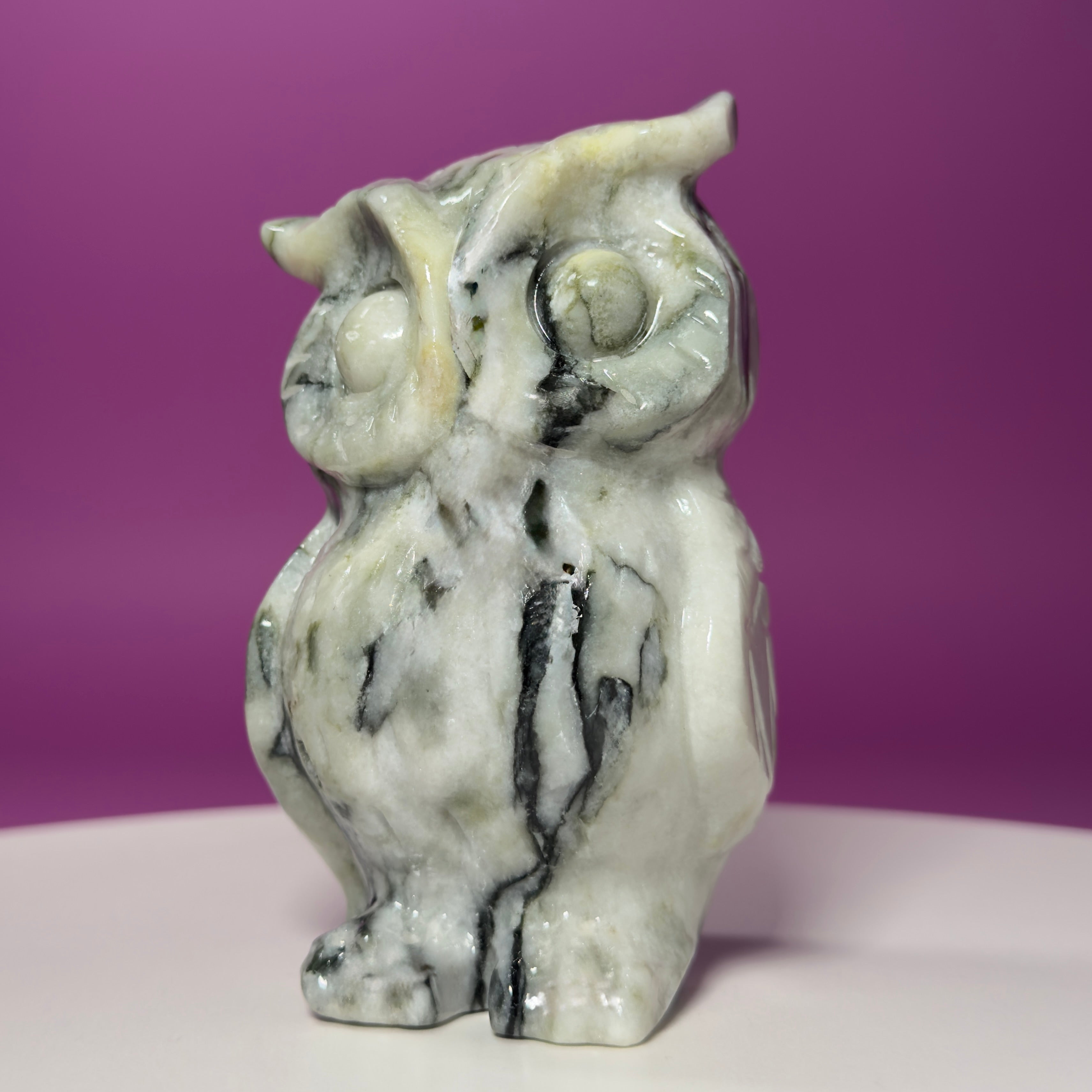 Large Serpentine with Quartz Owl Carving