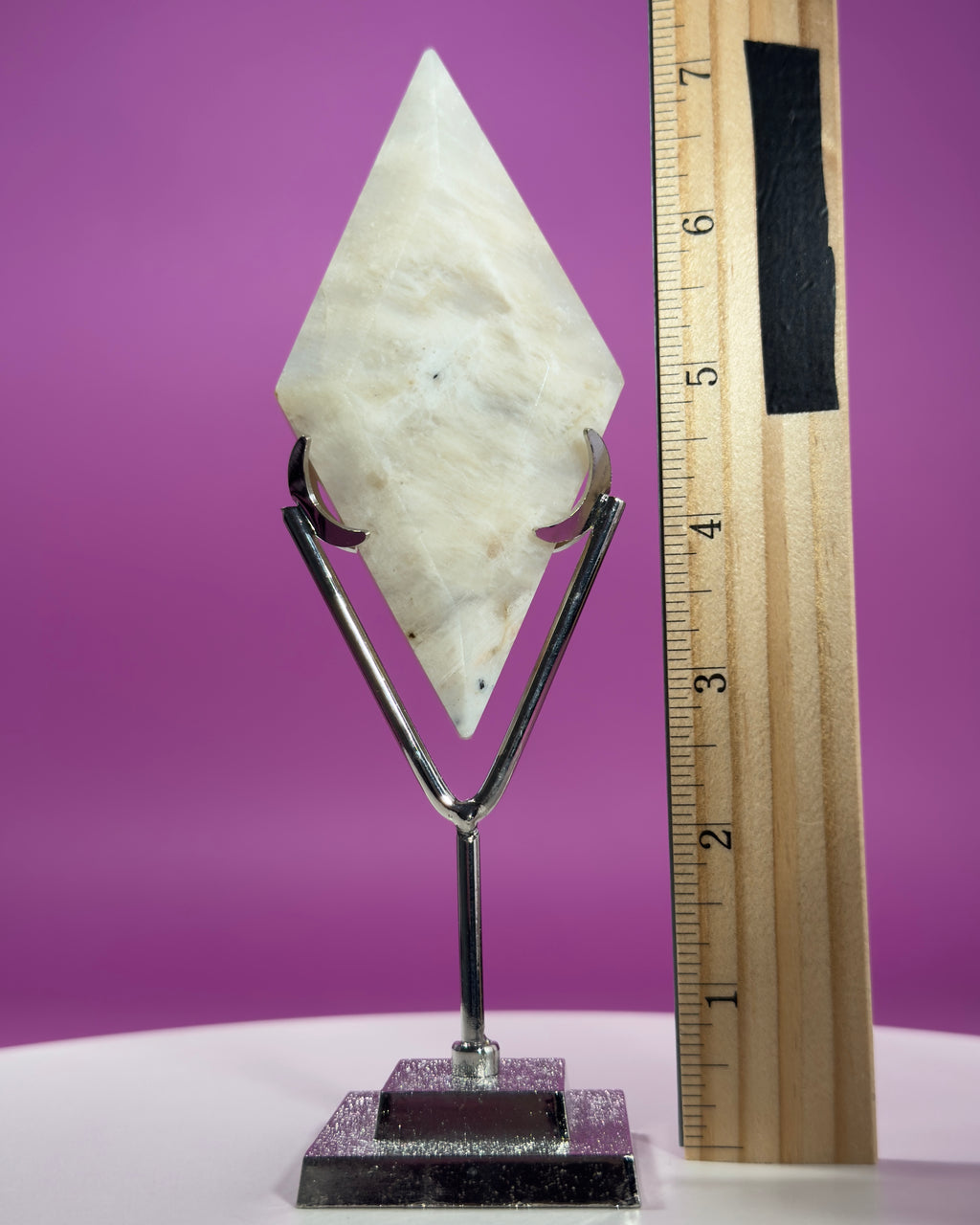 Blue Moonstone Diamond Carving with Silver Stand