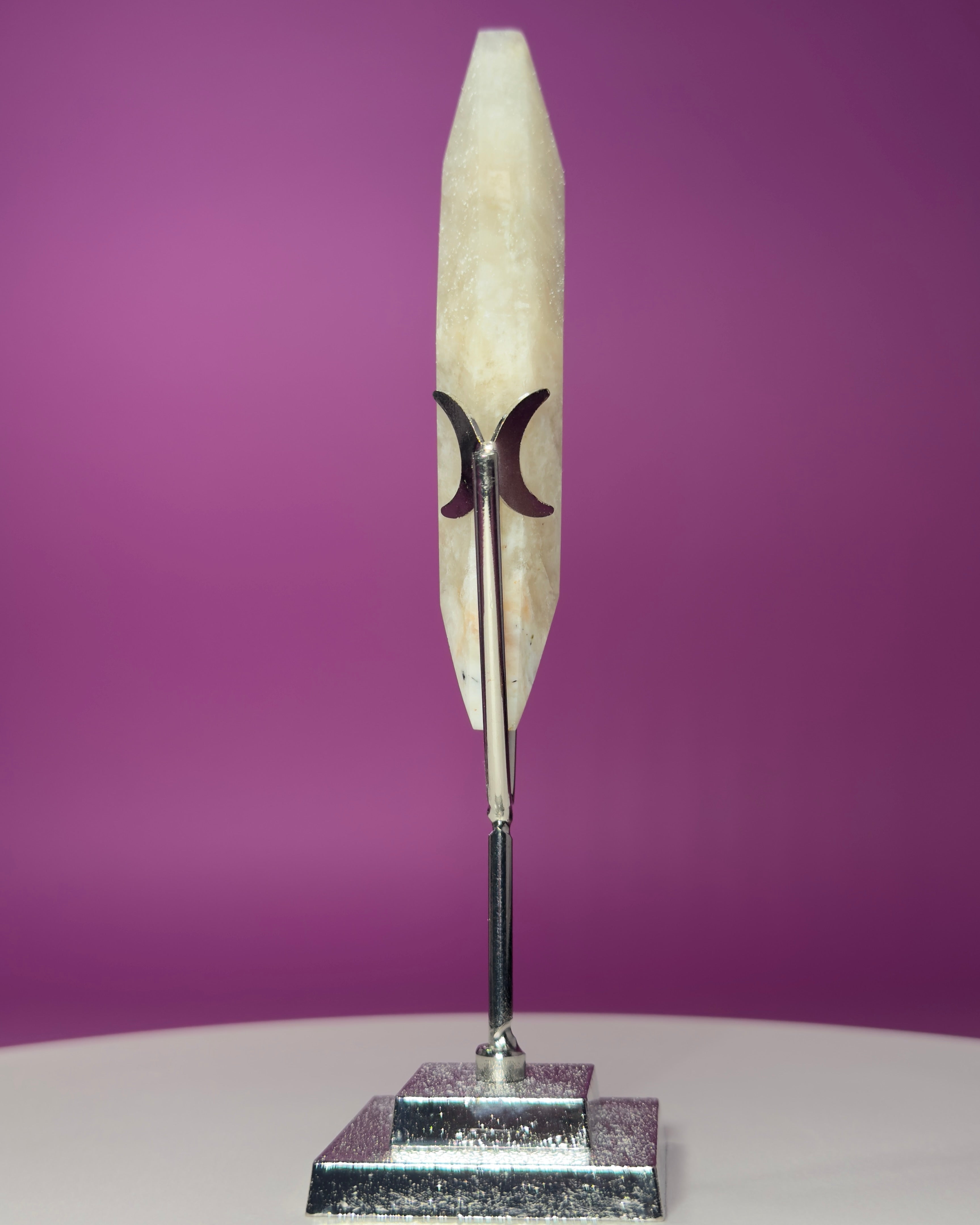 Blue Moonstone Diamond Carving with Silver Stand