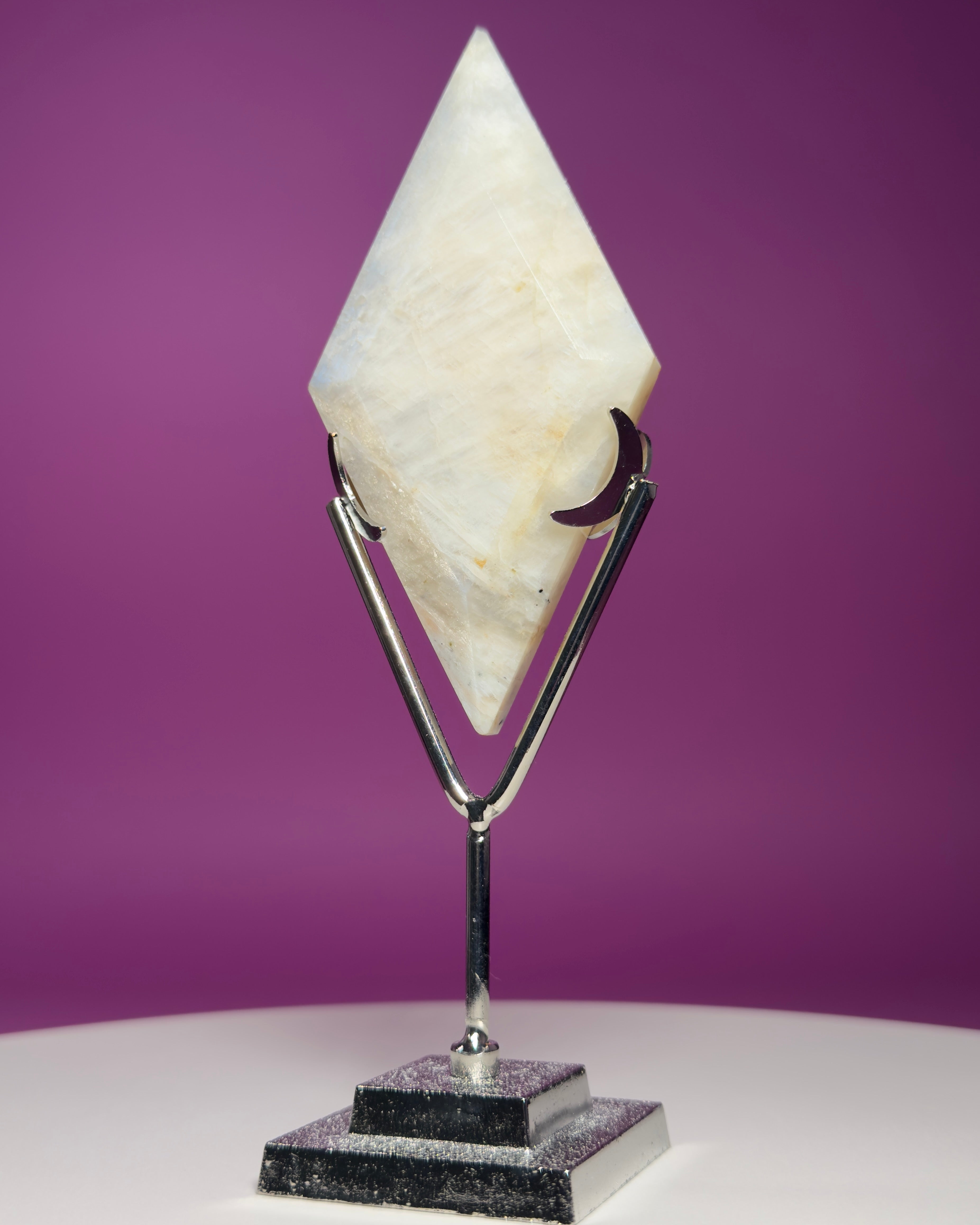 Blue Moonstone Diamond Carving with Silver Stand