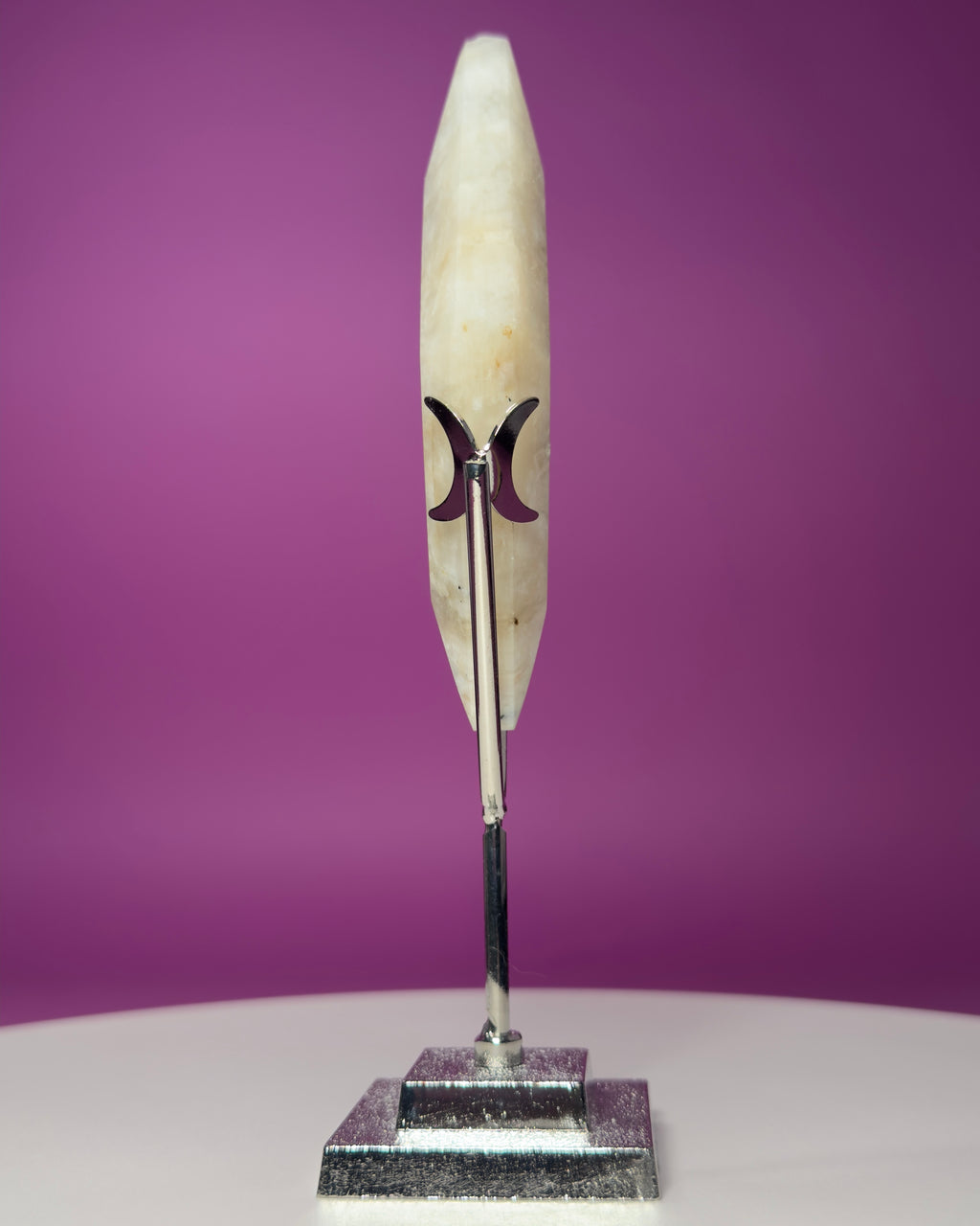 Blue Moonstone Diamond Carving with Silver Stand