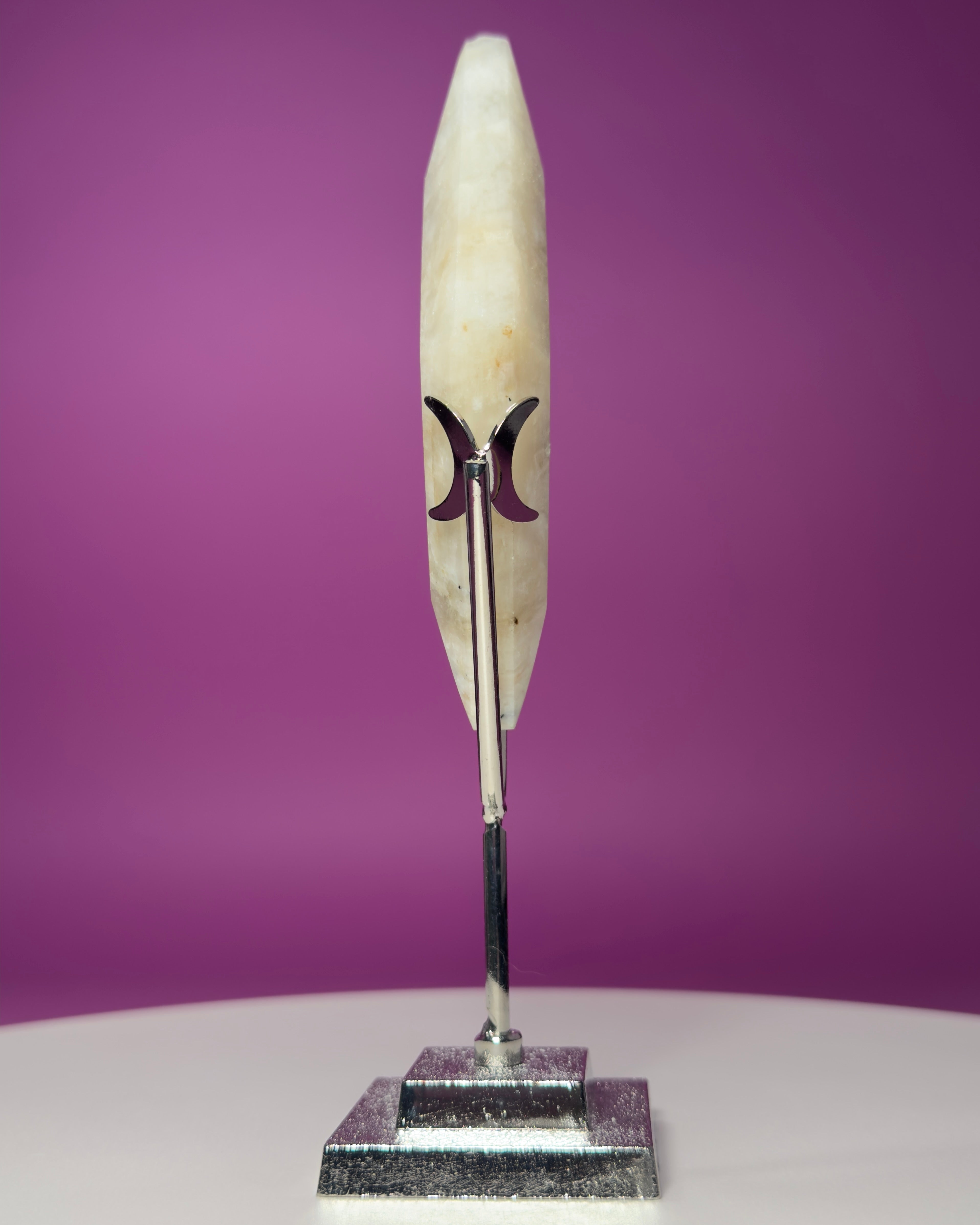 Blue Moonstone Diamond Carving with Silver Stand