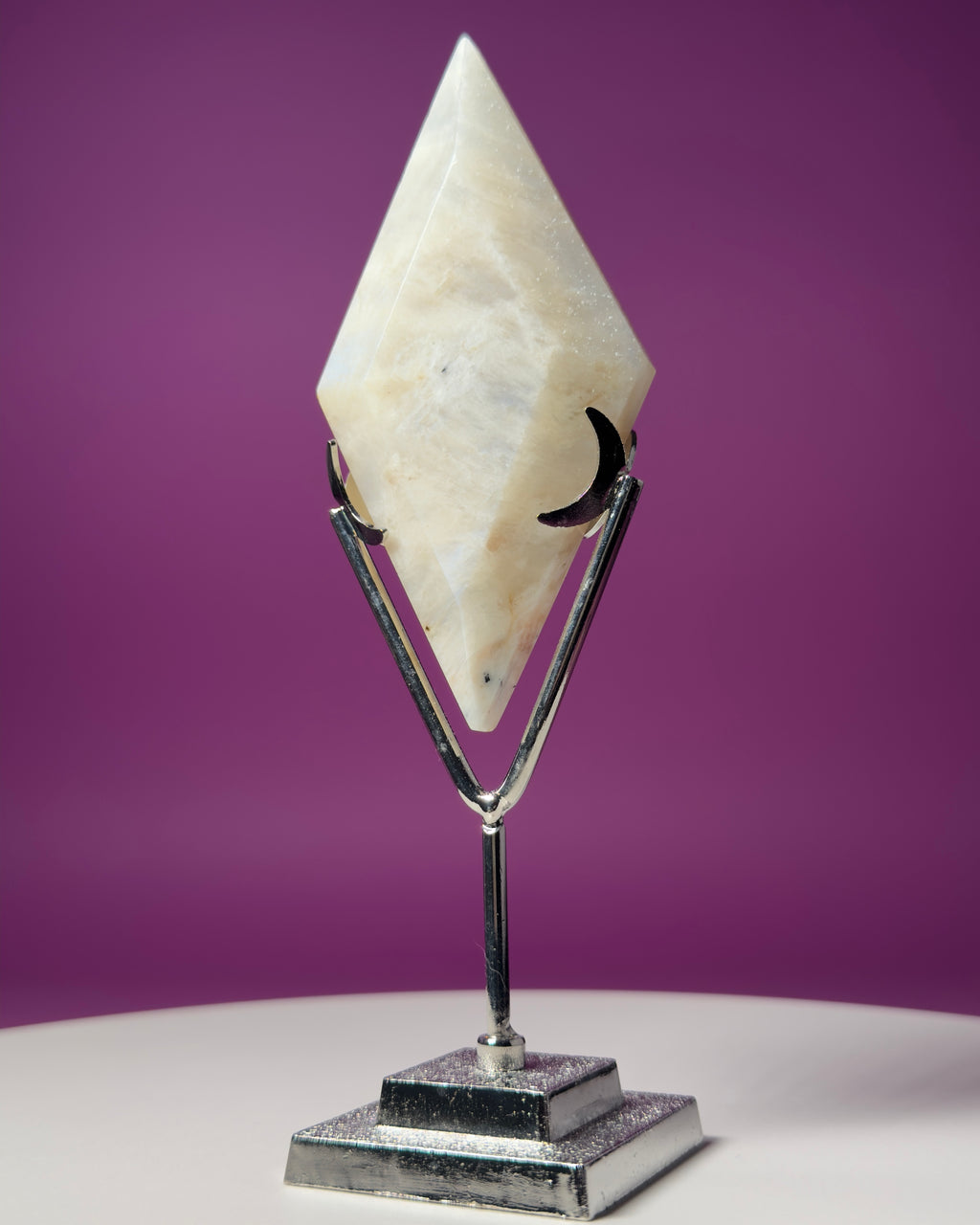 Blue Moonstone Diamond Carving with Silver Stand