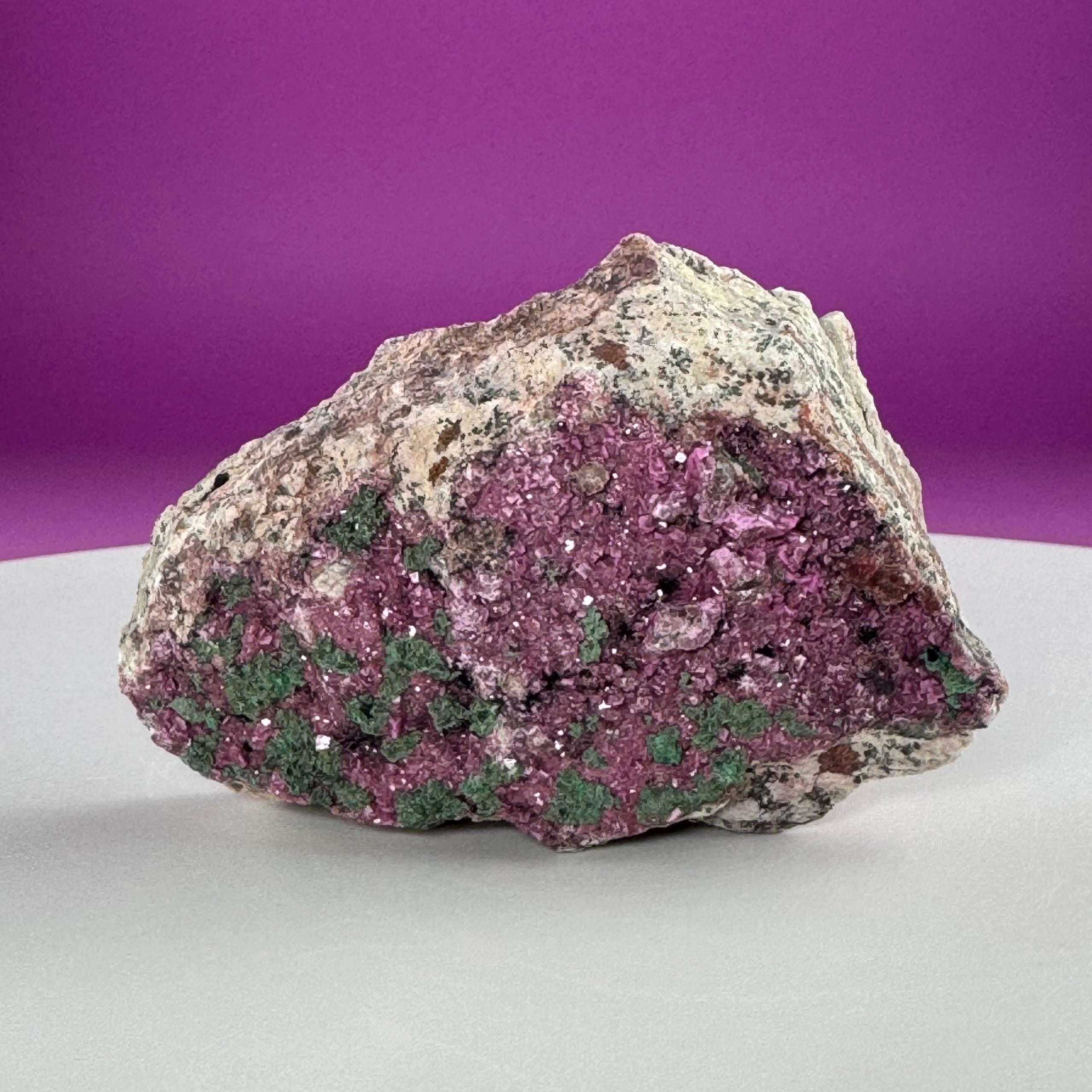 Cobalt Calcite with Malachite Specimen – Natural Pink Druzy Crystal Cluster