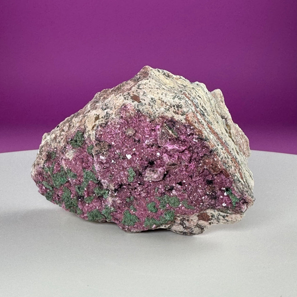 Cobalt Calcite with Malachite Specimen – Natural Pink Druzy Crystal Cluster
