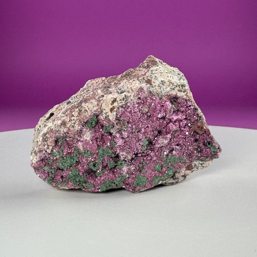 Cobalt Calcite with Malachite Specimen – Natural Pink Druzy Crystal Cluster