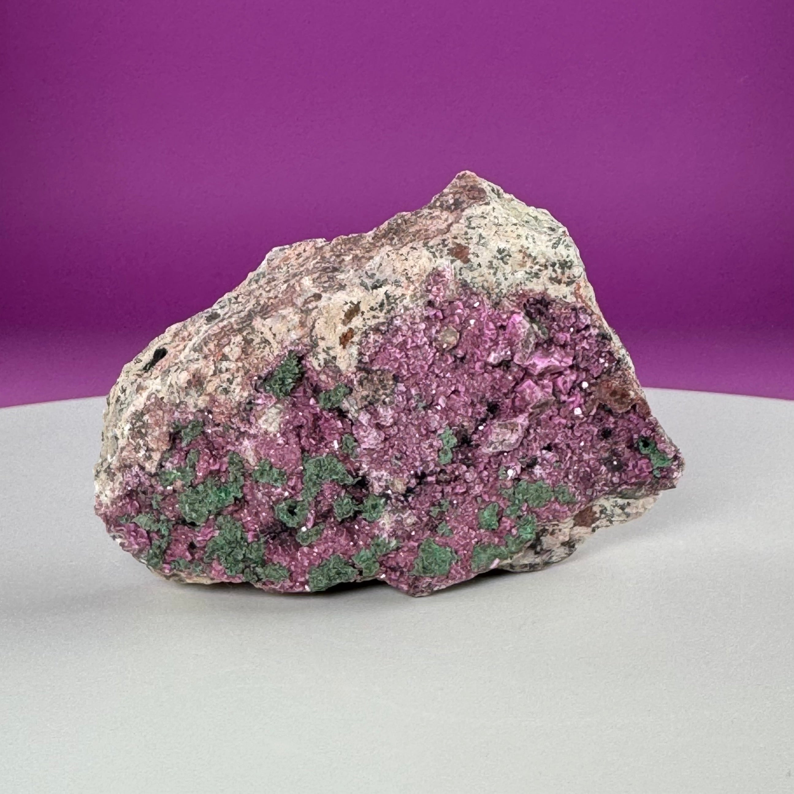 Cobalt Calcite with Malachite Specimen – Natural Pink Druzy Crystal Cluster