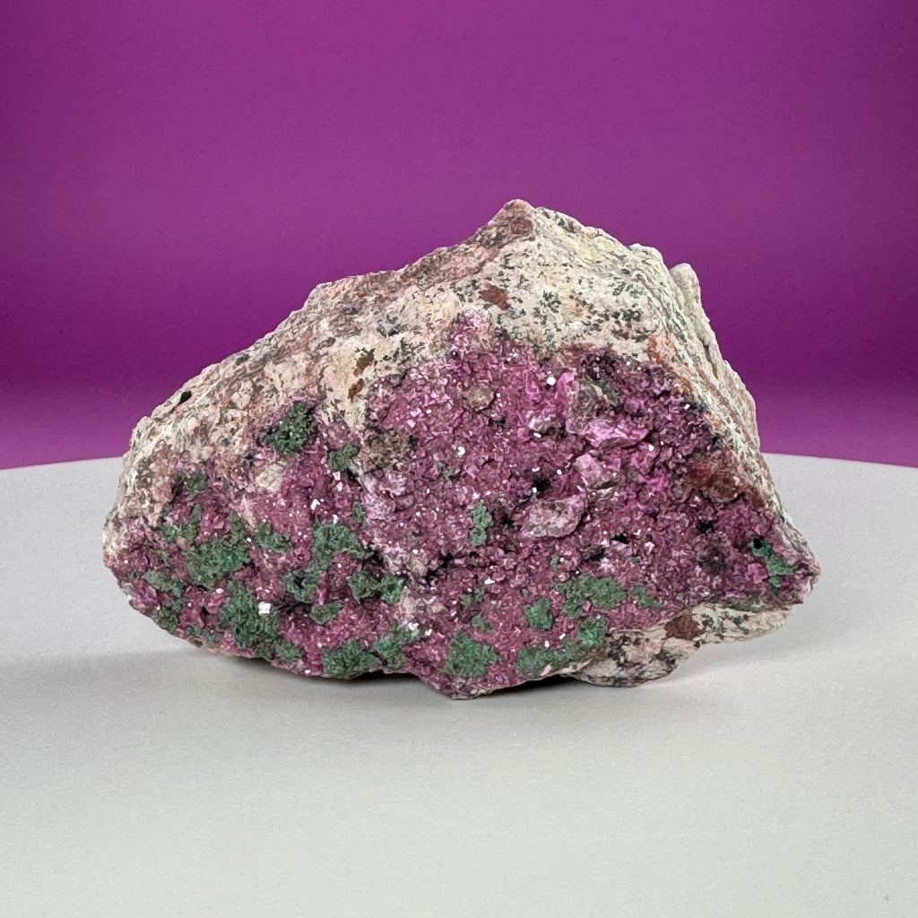 Cobalt Calcite with Malachite Specimen – Natural Pink Druzy Crystal Cluster