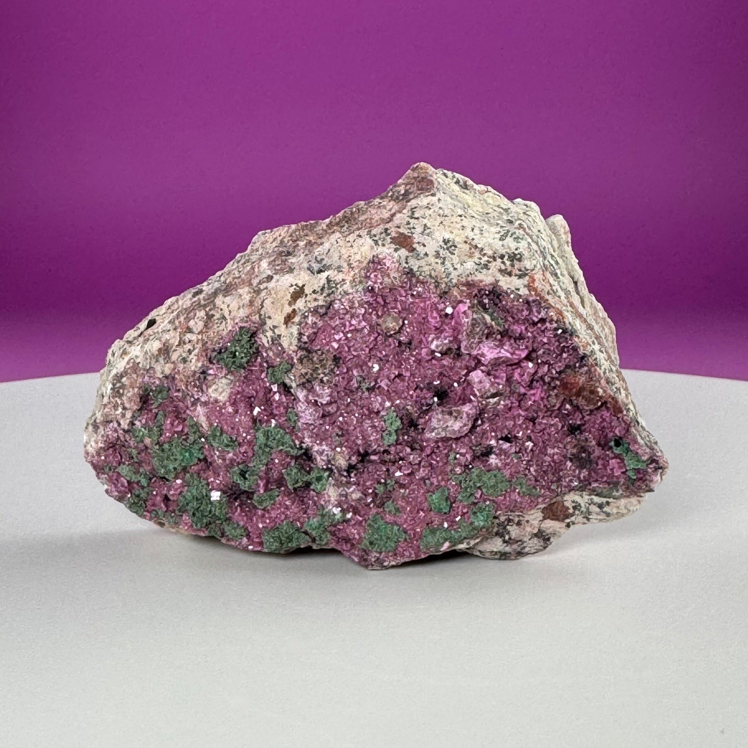 Cobalt Calcite with Malachite Specimen – Natural Pink Druzy Crystal Cluster