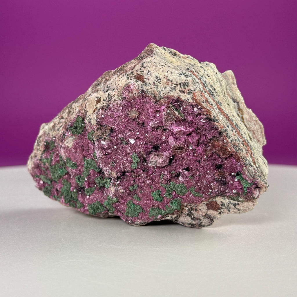 Cobalt Calcite with Malachite Specimen – Natural Pink Druzy Crystal Cluster
