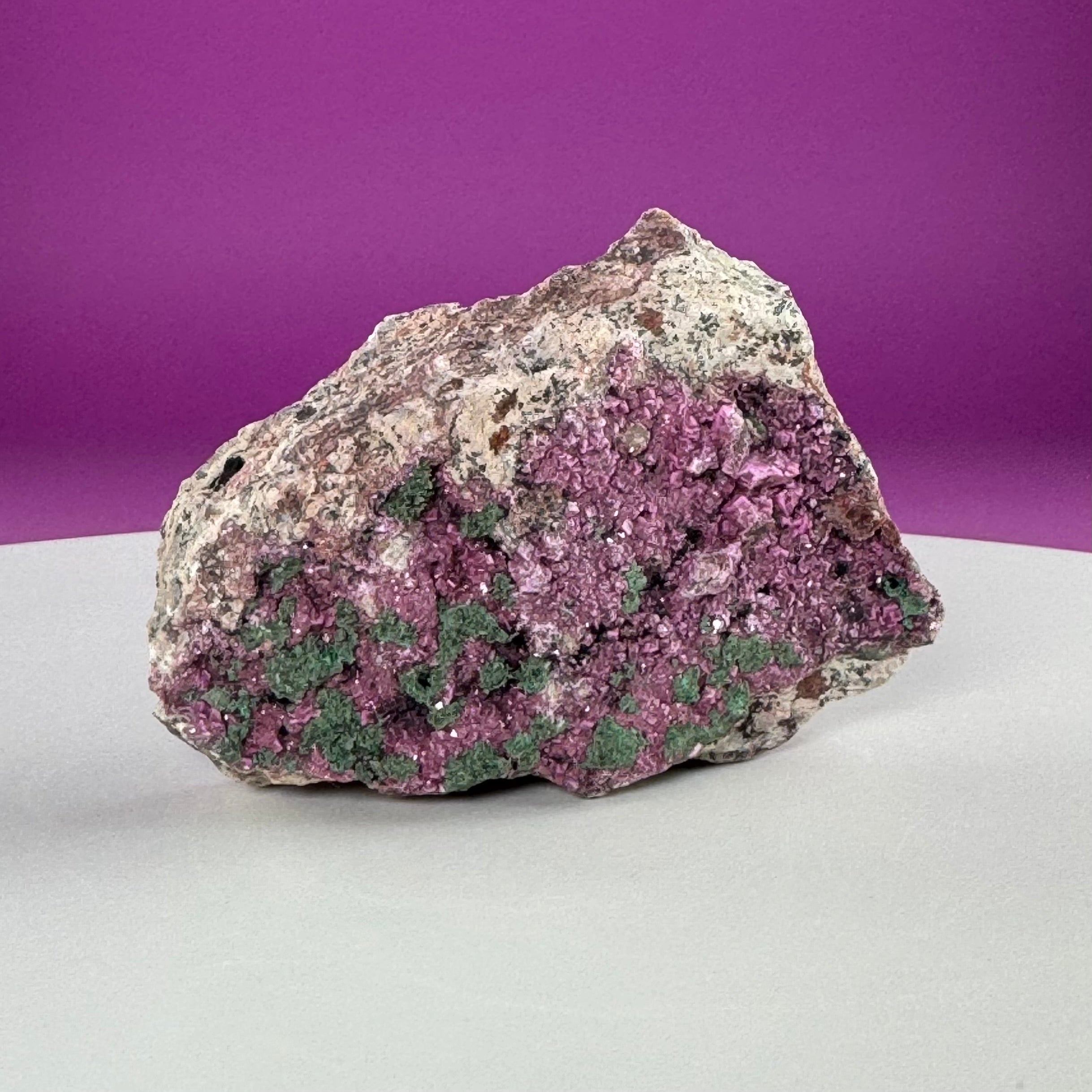 Cobalt Calcite with Malachite Specimen – Natural Pink Druzy Crystal Cluster