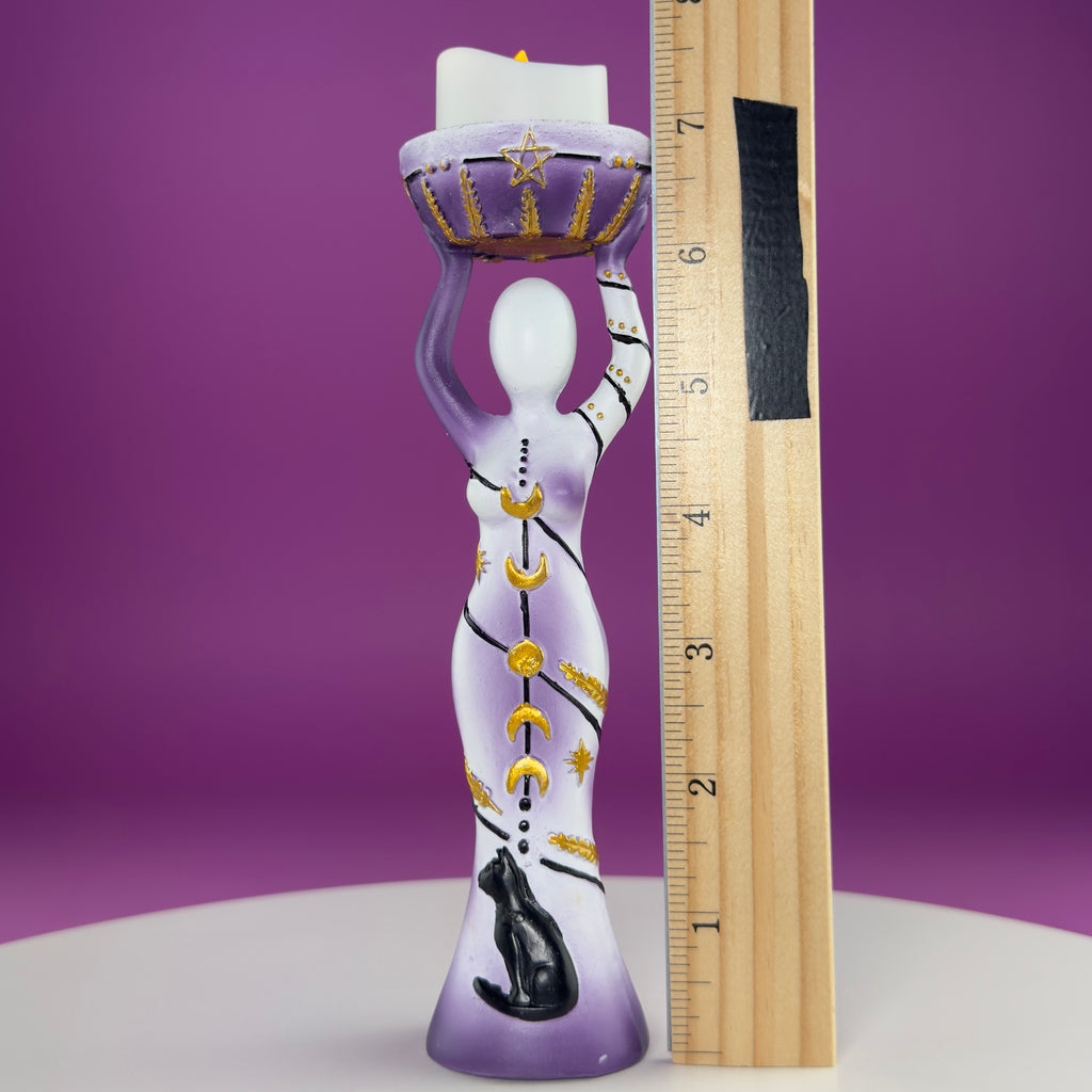 Moon Goddess Sphere Display Stand | Purple & White Polyresin | Holds Approximately 2" Crystal Spheres | LED Timer Tea Light Included