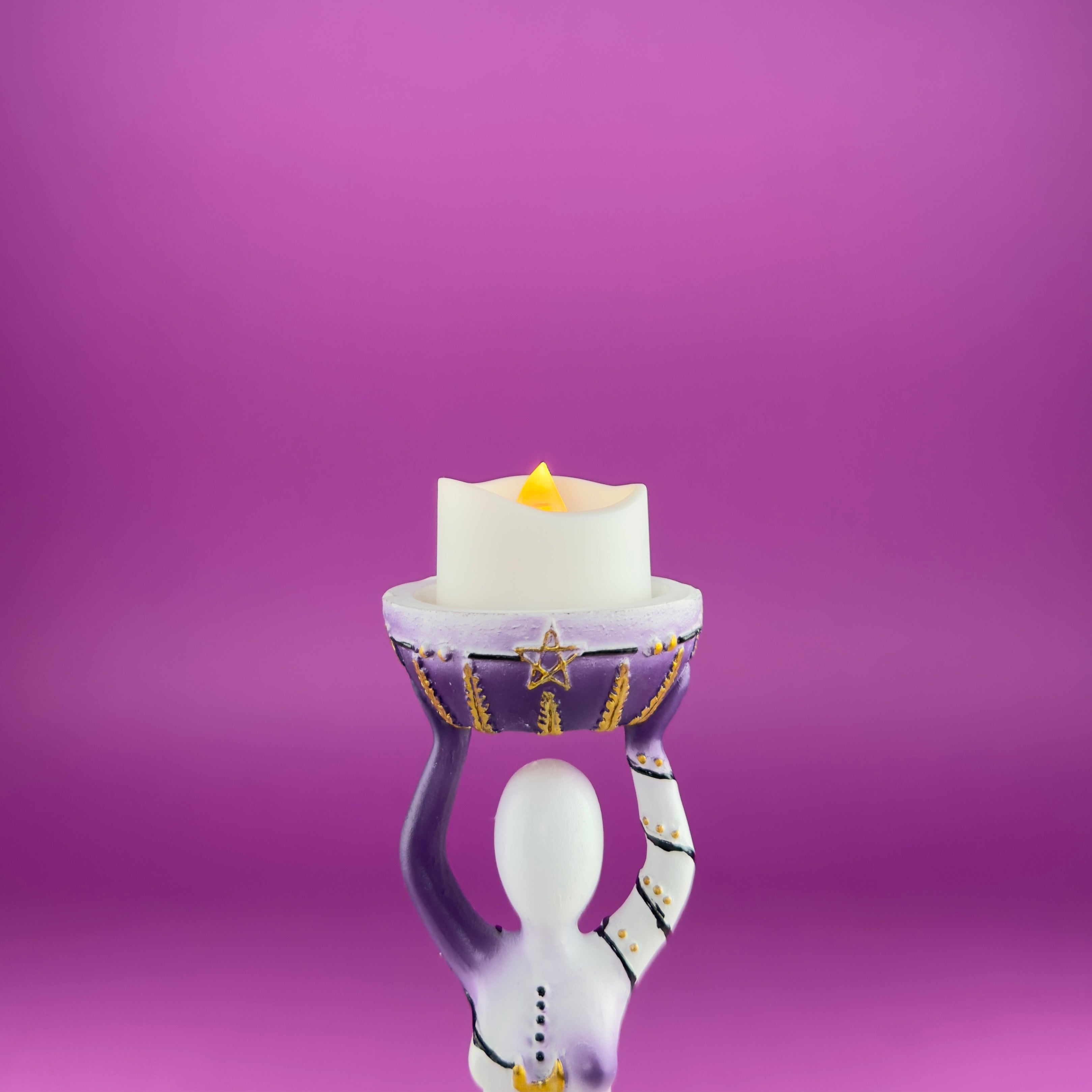 Moon Goddess Sphere Display Stand | Purple & White Polyresin | Holds Approximately 2" Crystal Spheres | LED Timer Tea Light Included