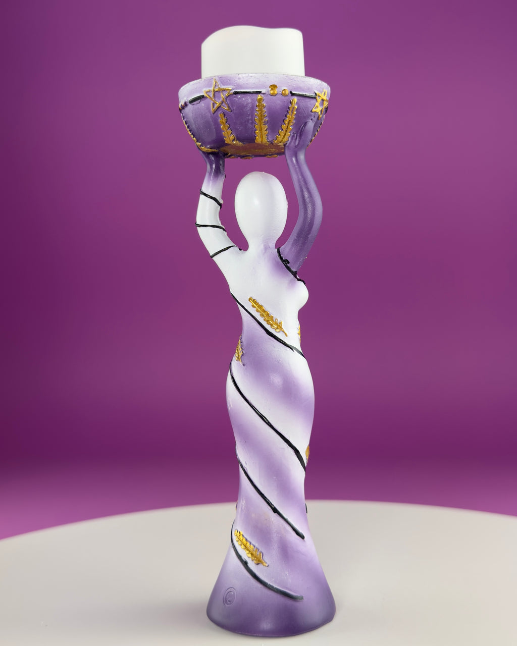 Moon Goddess Sphere Display Stand | Purple & White Polyresin | Holds Approximately 2" Crystal Spheres | LED Timer Tea Light Included