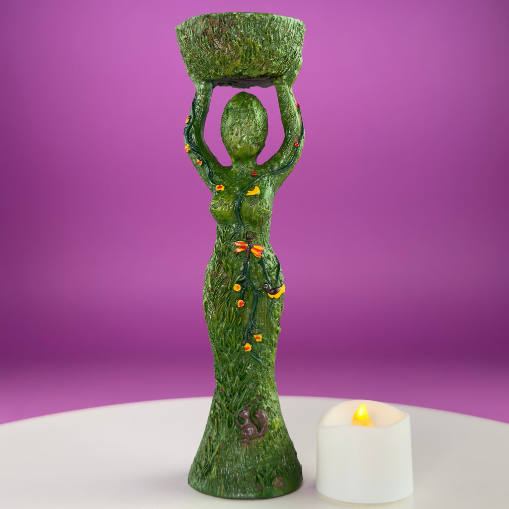 Earth Goddess Sphere Display Stand with LED Timer Tea Light