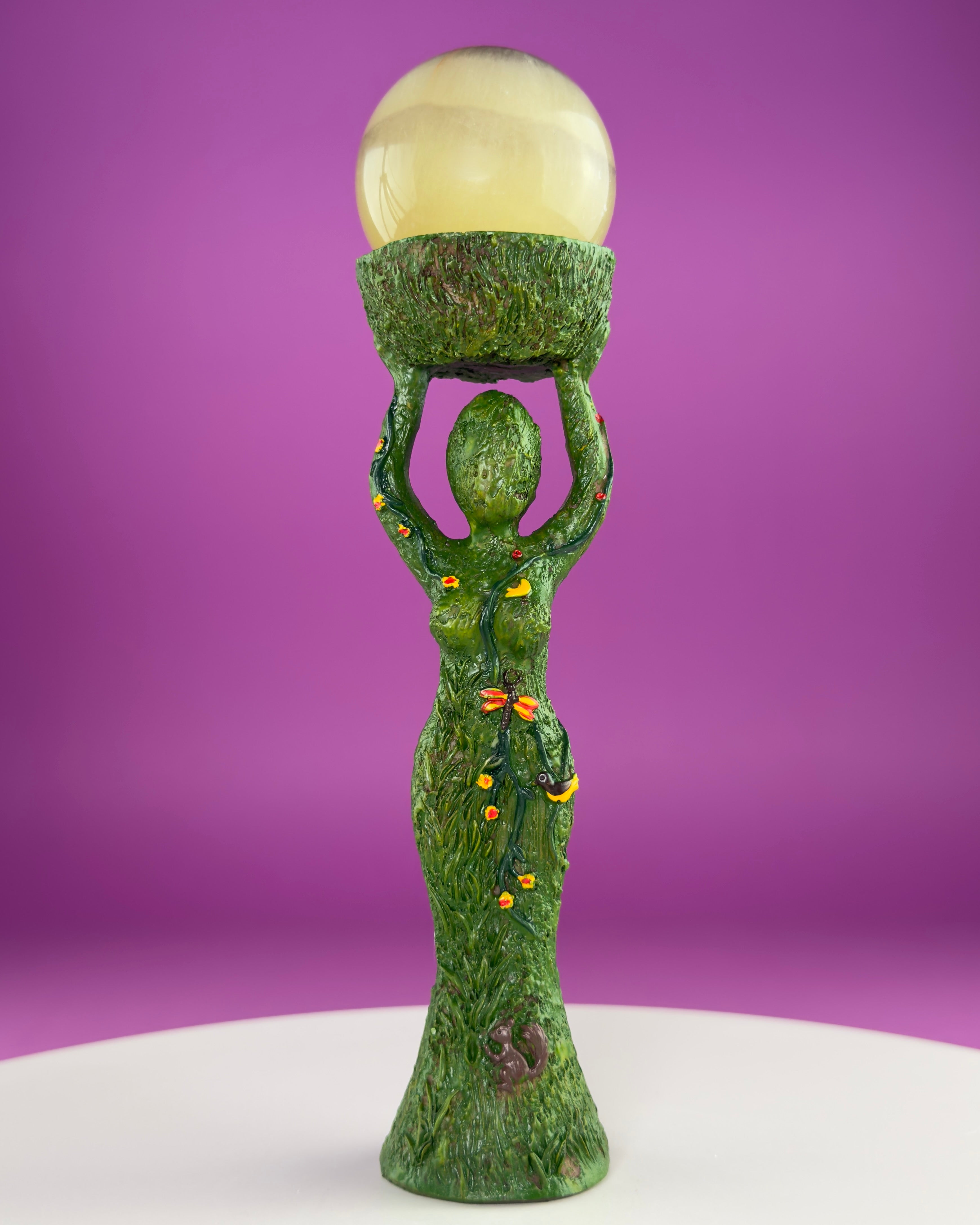Earth Goddess Sphere Display Stand with LED Timer Tea Light